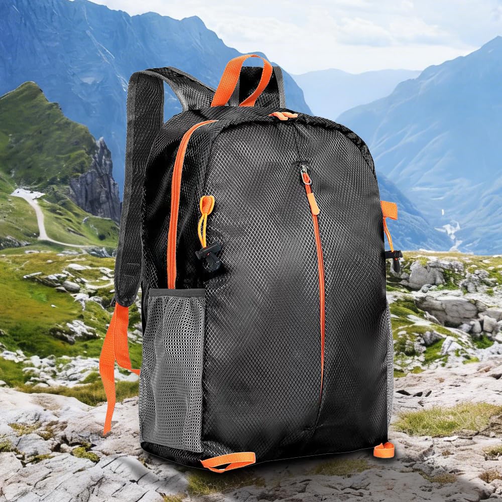 Hiking Daypack,Water Resistant Lightweight Packable Small Backpack for Travel Camping Mountaineering Outdoor for Women Men-Black