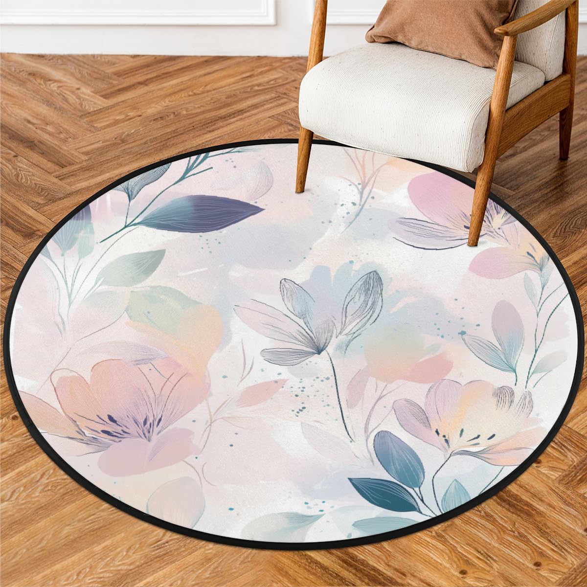 Alfombra redonda con diseño de flores estéticas, antideslizante, para sala de estar, dormitorio, estudio al aire libre, juego de microfibra, alfombra decorativa lavable