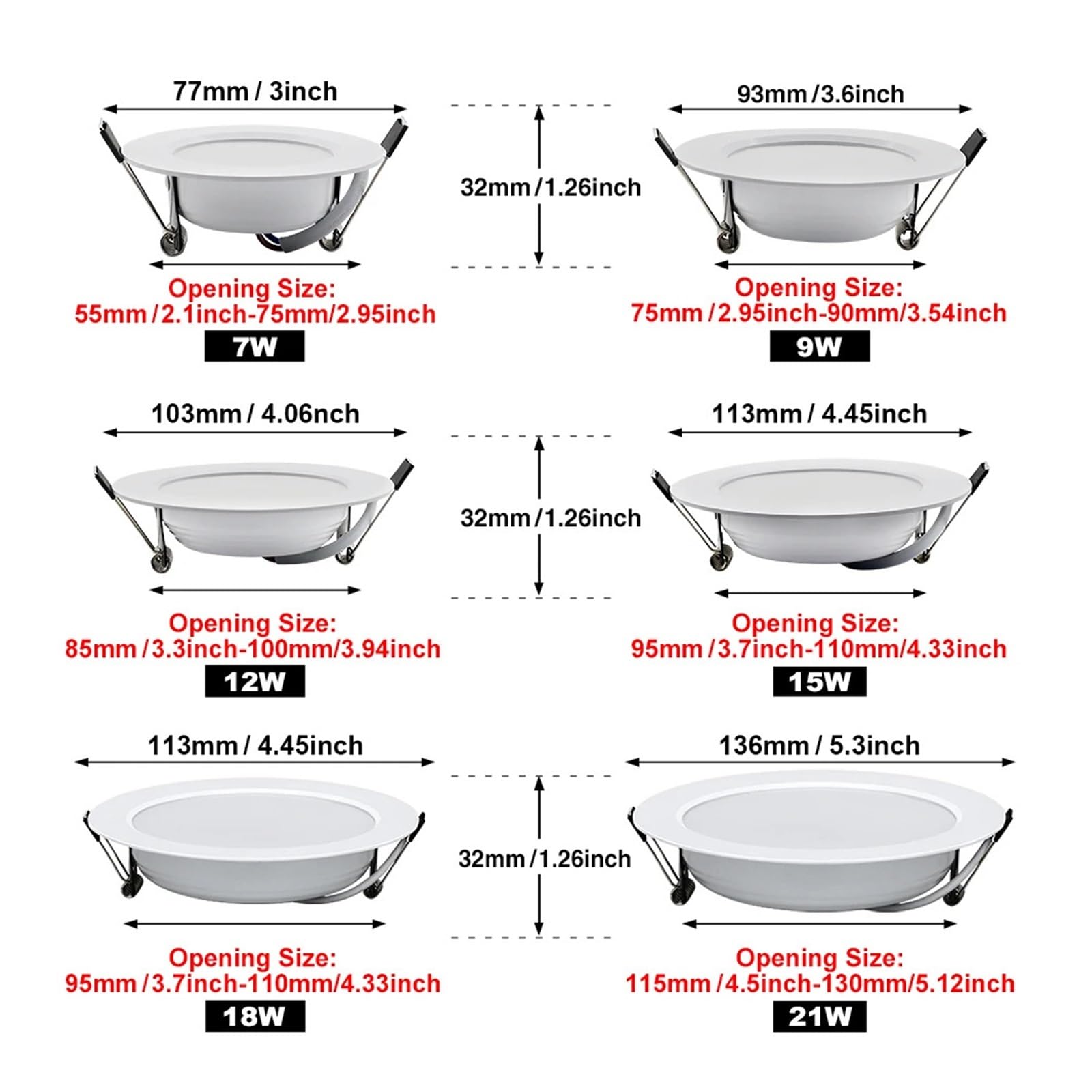 Spot LED Downlight 5W 9W 12W 15W Lampe encastrée ronde Plafonniers 220V