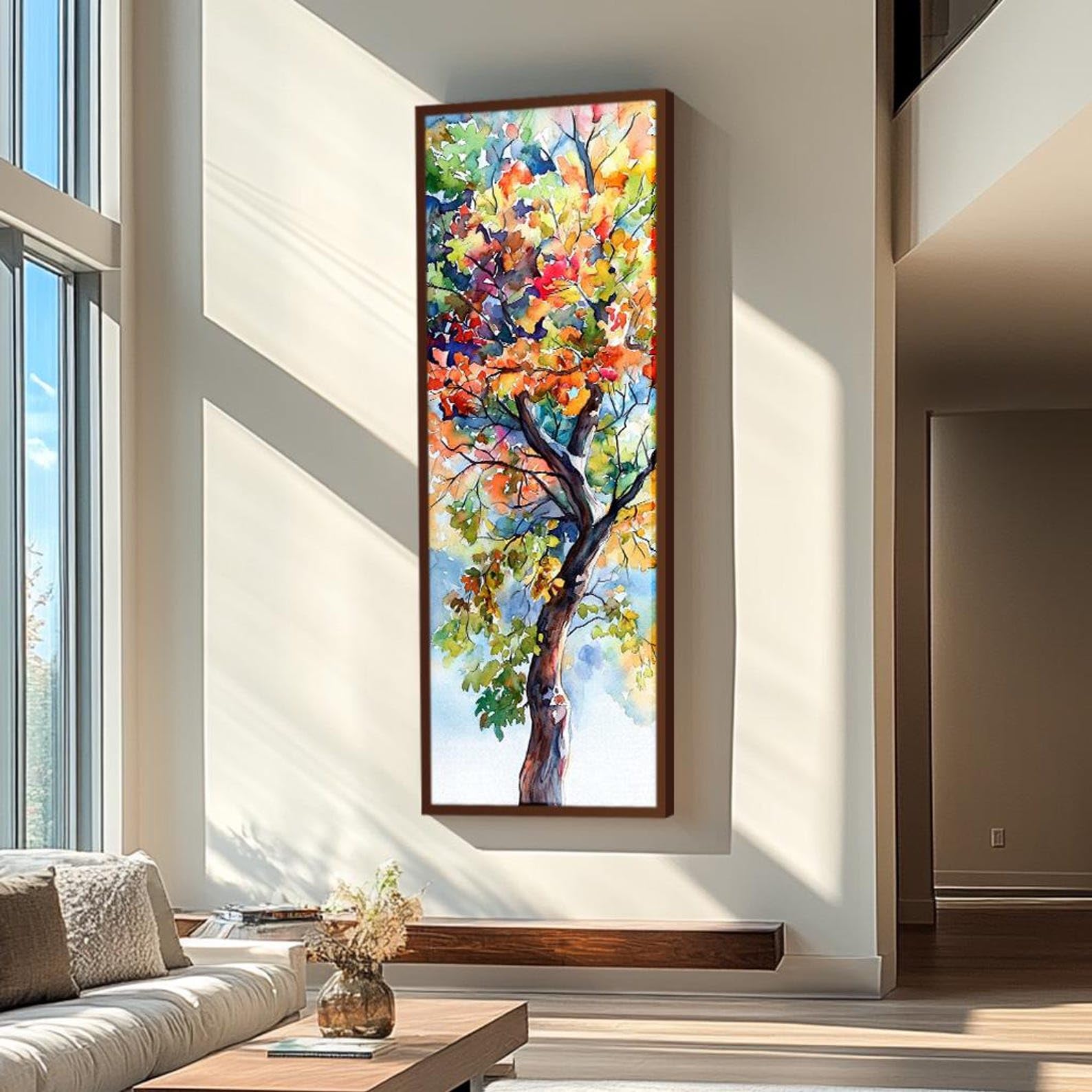 XBTYKPB Tall Vertical Nature Tree Wall Art, Tall Narrow Art, Tree Wall Art, Long Narrow Wall Art, Landscape Wall Art, Canvas Art(60x180cm/Frameless)