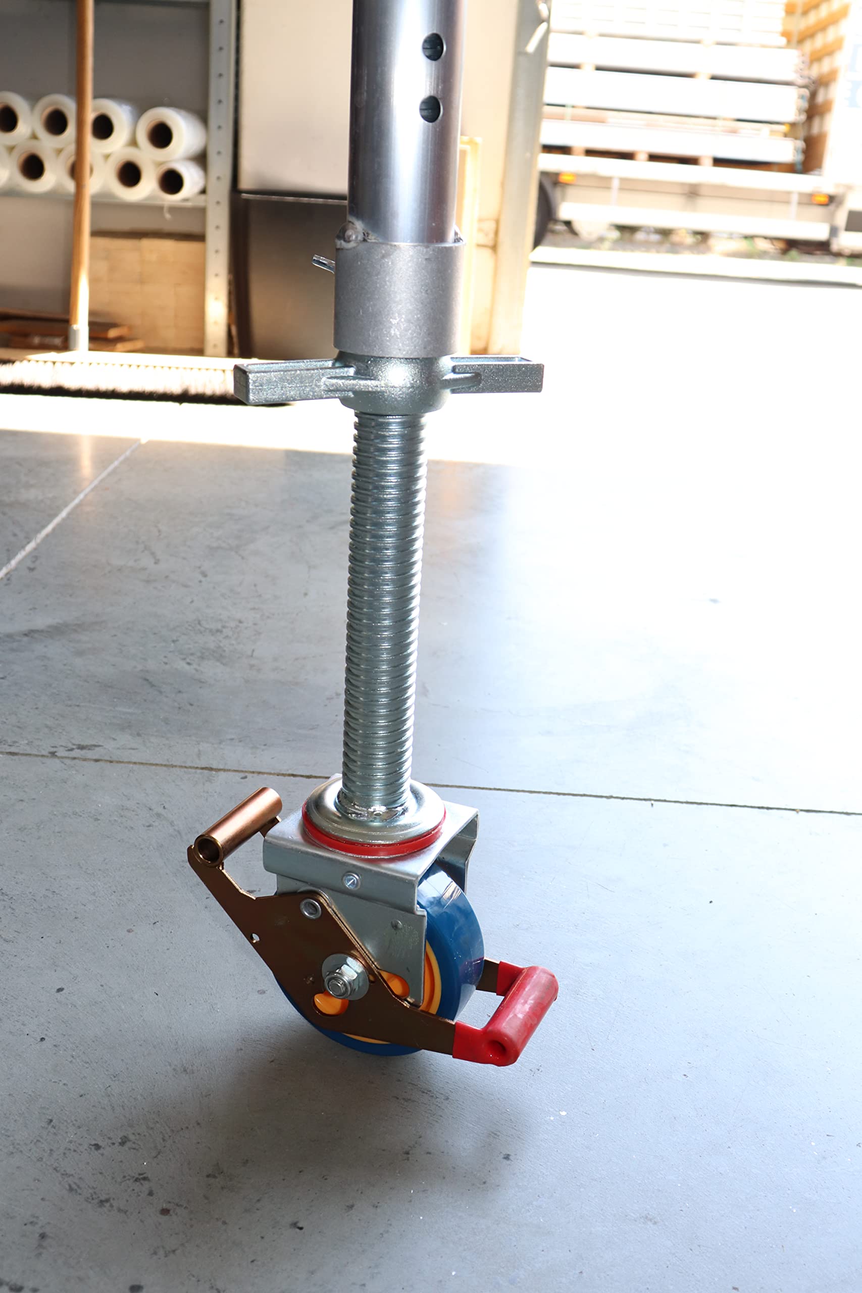 4 Stück Gerüstrollen 125 mm LAYHER*-kompatibel mit Stahlspindel, doppelt gebremst, lotrecht stehend, passend zu LAYHER*-Gerüsten und anderen Herstellern