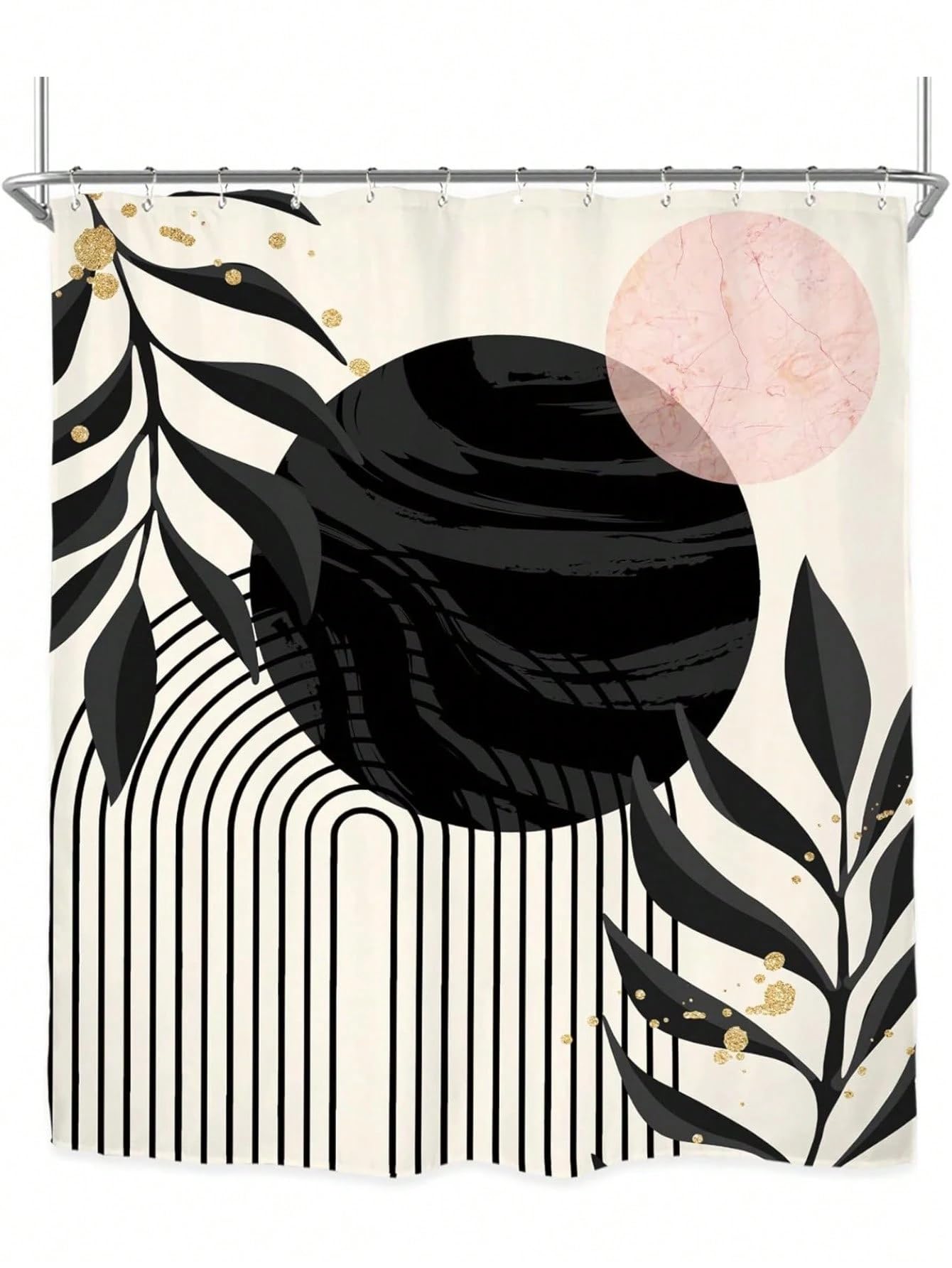 awitufhgp Abstract Shower Curtain Multi-Size, Waterproof, Neutral Leaves Geometric Minimalist Aesthetic Plant Vintage Bathroom Curtain(220x180cm/87x71in(WxH)