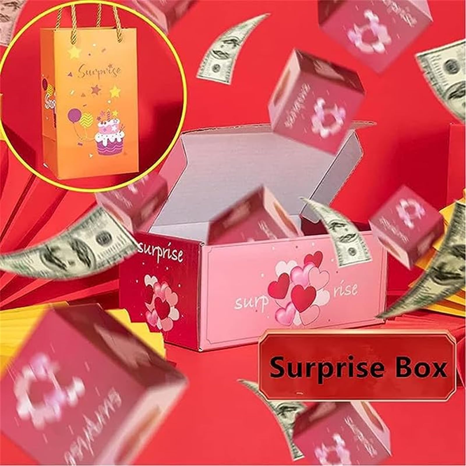 Caja de regalo sorpresa, crea el regalo más sorprendente, caja de regalo plegable con sobre rojo, caja de regalo plegable para cumpleaños, Navidad (feliz cumpleaños #2, 20 rebotes)