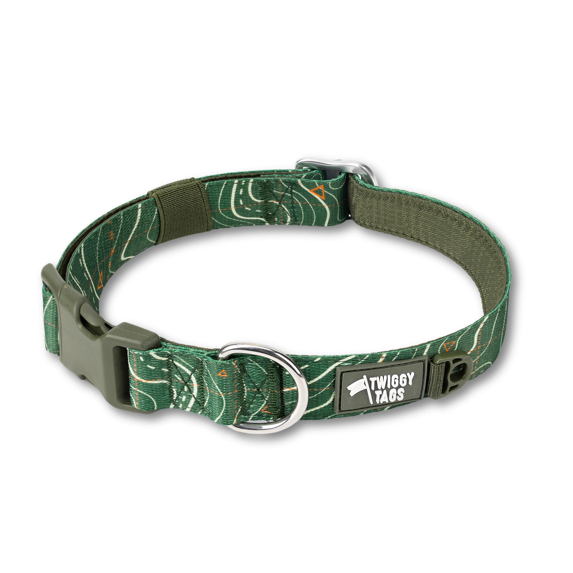 Twiggy Tags Apex Collar | Durable & Comfortable Dog Collar | Quick Release Buckle | Suitable For All Dog Breeds | Green Nomad | L