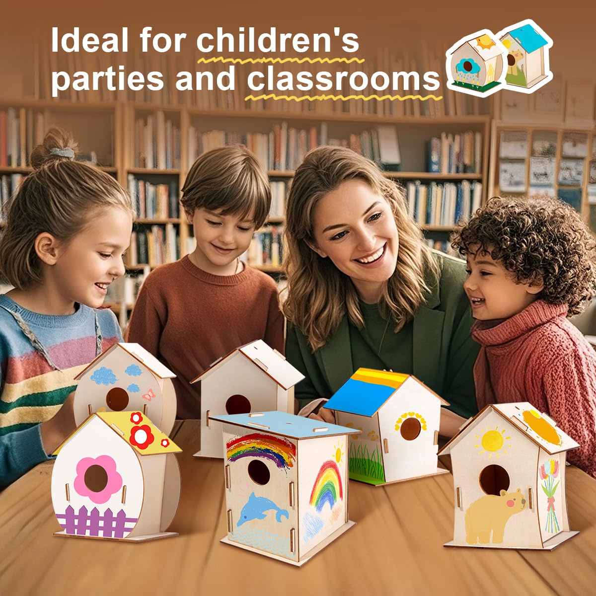 24 juegos de casa de pájaros de madera a granel para fiestas infantiles y aulas, kit de manualidades de casa de pájaros de madera sin terminar para pintar para niños a partir de 3 años,
