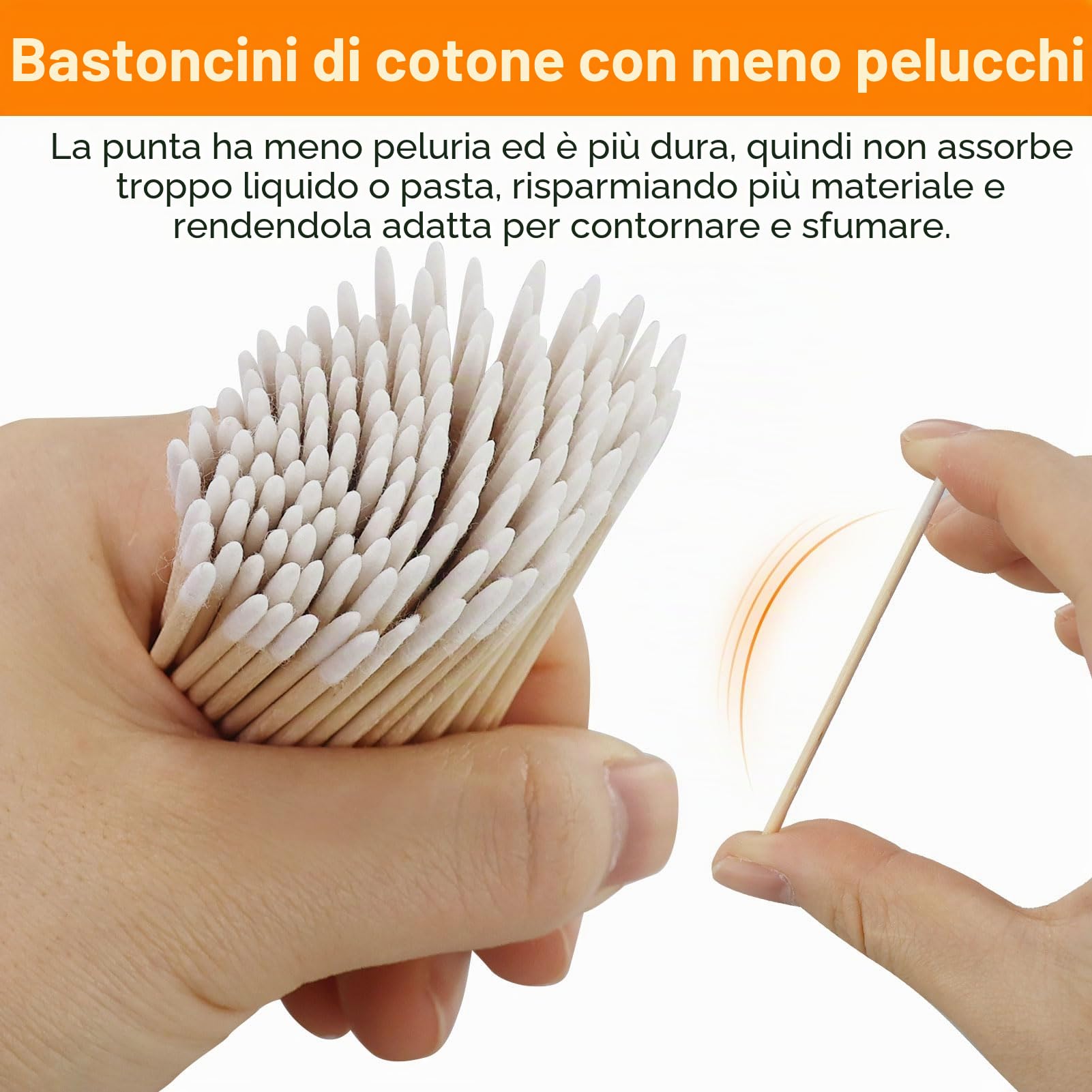 200 tamponi di cotone a punta in legno, 7 cm, applicatori per tatuaggi, sopracciglia, bellezza, trucco, unghie (bambù)