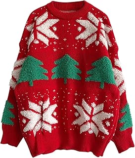 Moletom de gola redonda feminino outono e inverno manga longa gola alta média macia e quente árvore de Natal floco de neve suéter de Natal feminino moletom feminino