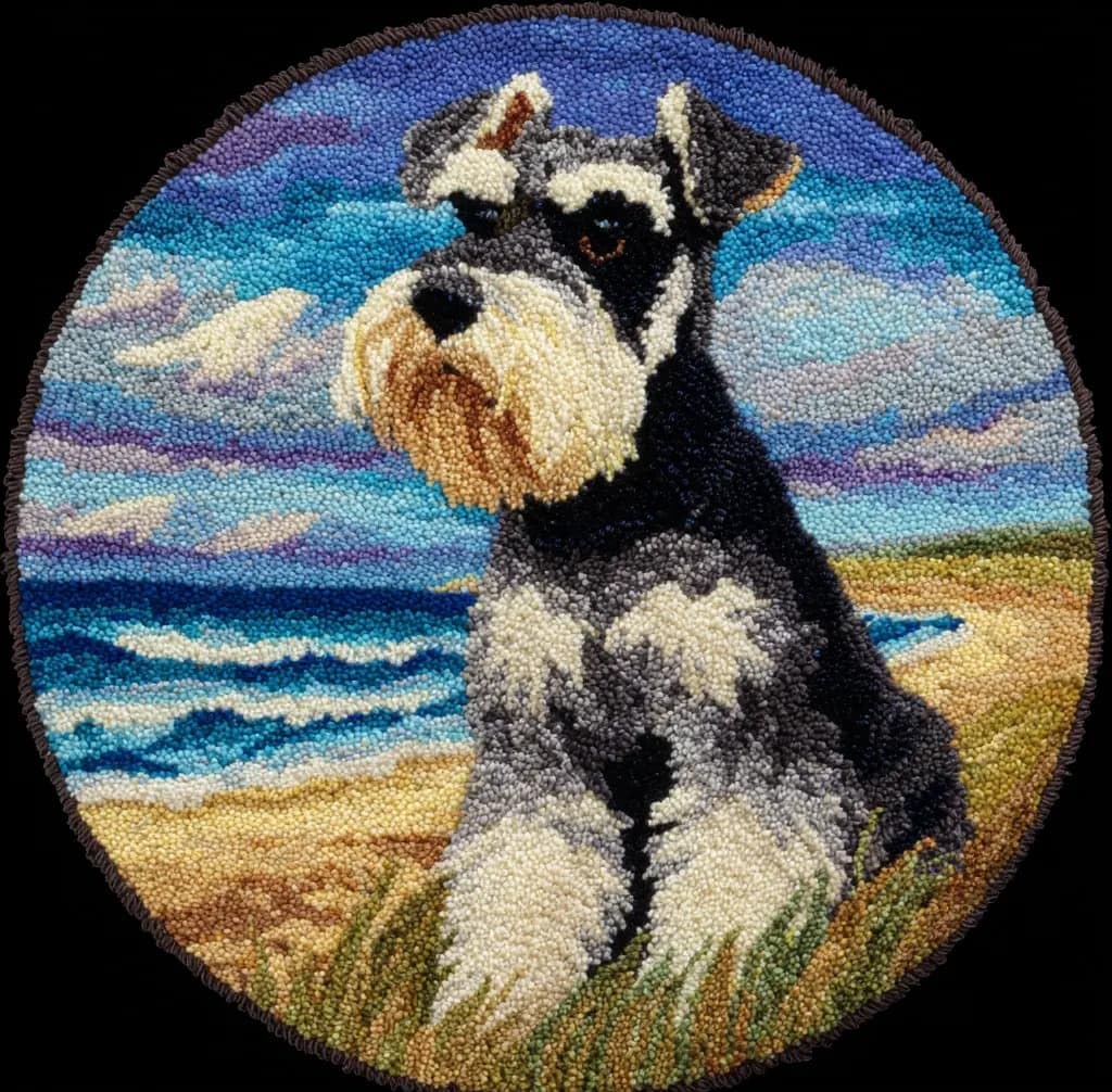 Kitquiver Latch Hook Rug Kit Round Schnauzer50X50Cm Beginner