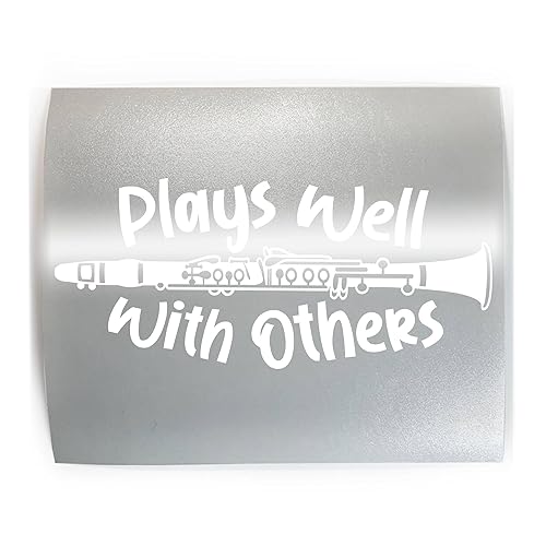 PLAYS WELL WITH OTHERS Clarinet - PICK COLOR & SIZE - Instrument Play Woodwind Vinyl Decal Sticker A