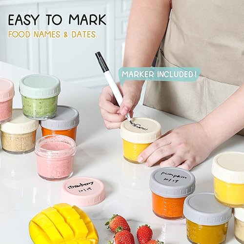Miniatura 9 de VITEVER Paquete de 8 recipientes de vidrio para almacenamiento de alimentos para bebés, tarros de comida para bebés de 4 onzas con tapas de