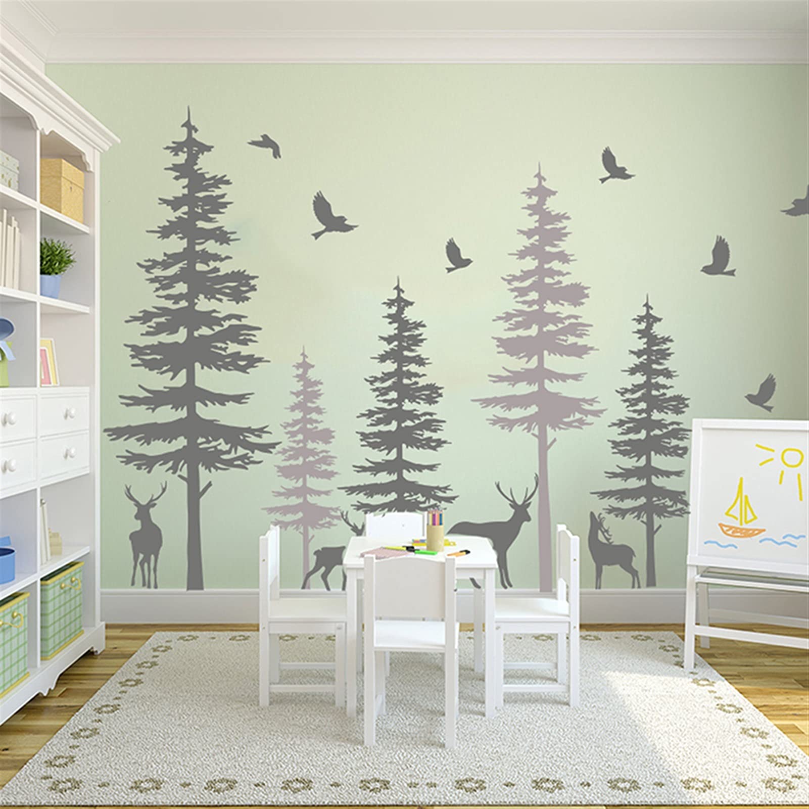 Adesivo da Parete Pino Albero di Pino Animale Ufficio Dormitorio Dormitorio Jungle Foresta Birds Birds Decalcomania Doppia Camera da Letto Arredamento per Vinile
