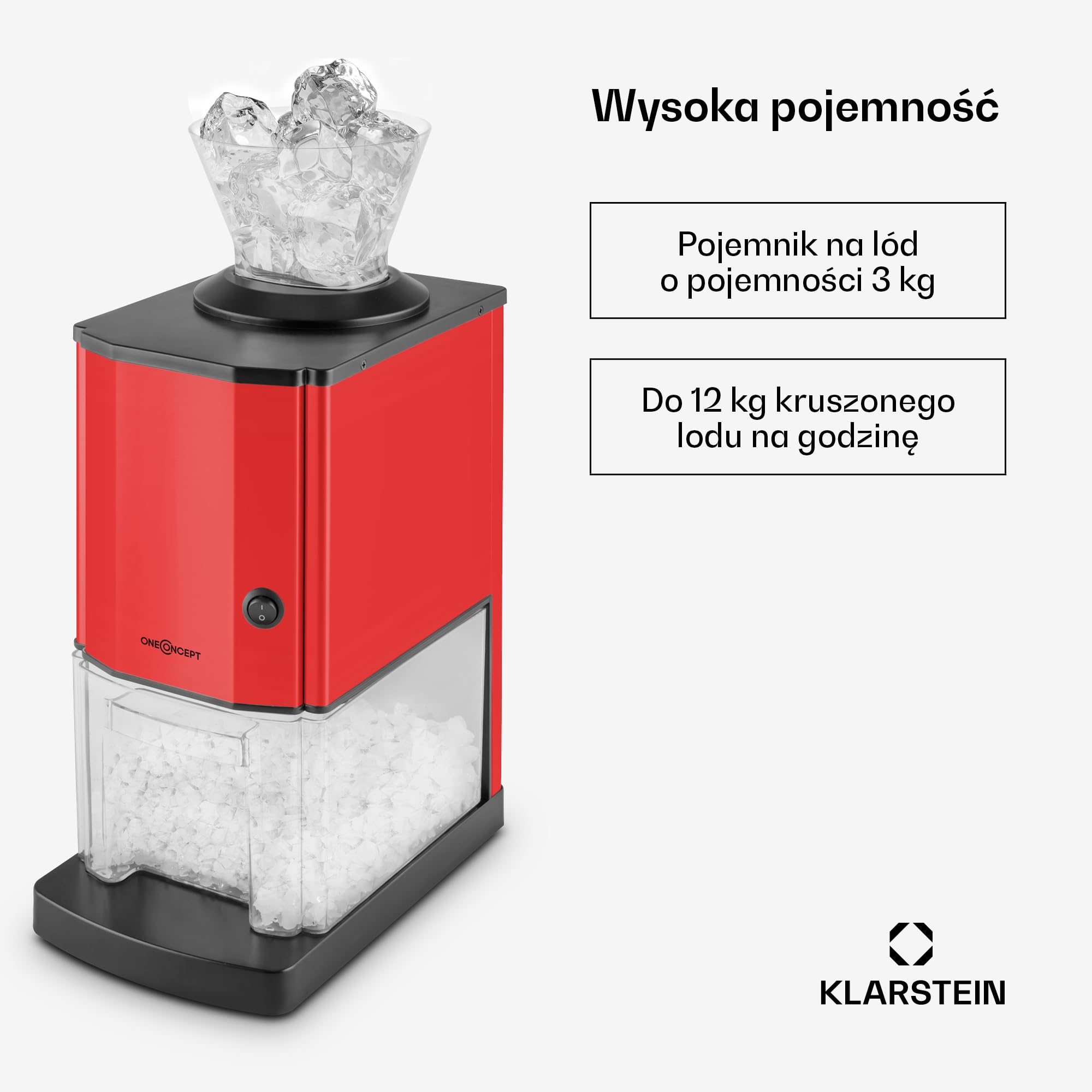 OneConcept Maszyna do lodu kruszonego, Szybka kruszarka do lodu z tacką, Elektryczna kruszarka do o pojemności 3,5L, Przenośna Maszyny do kruszonego 12kg/h