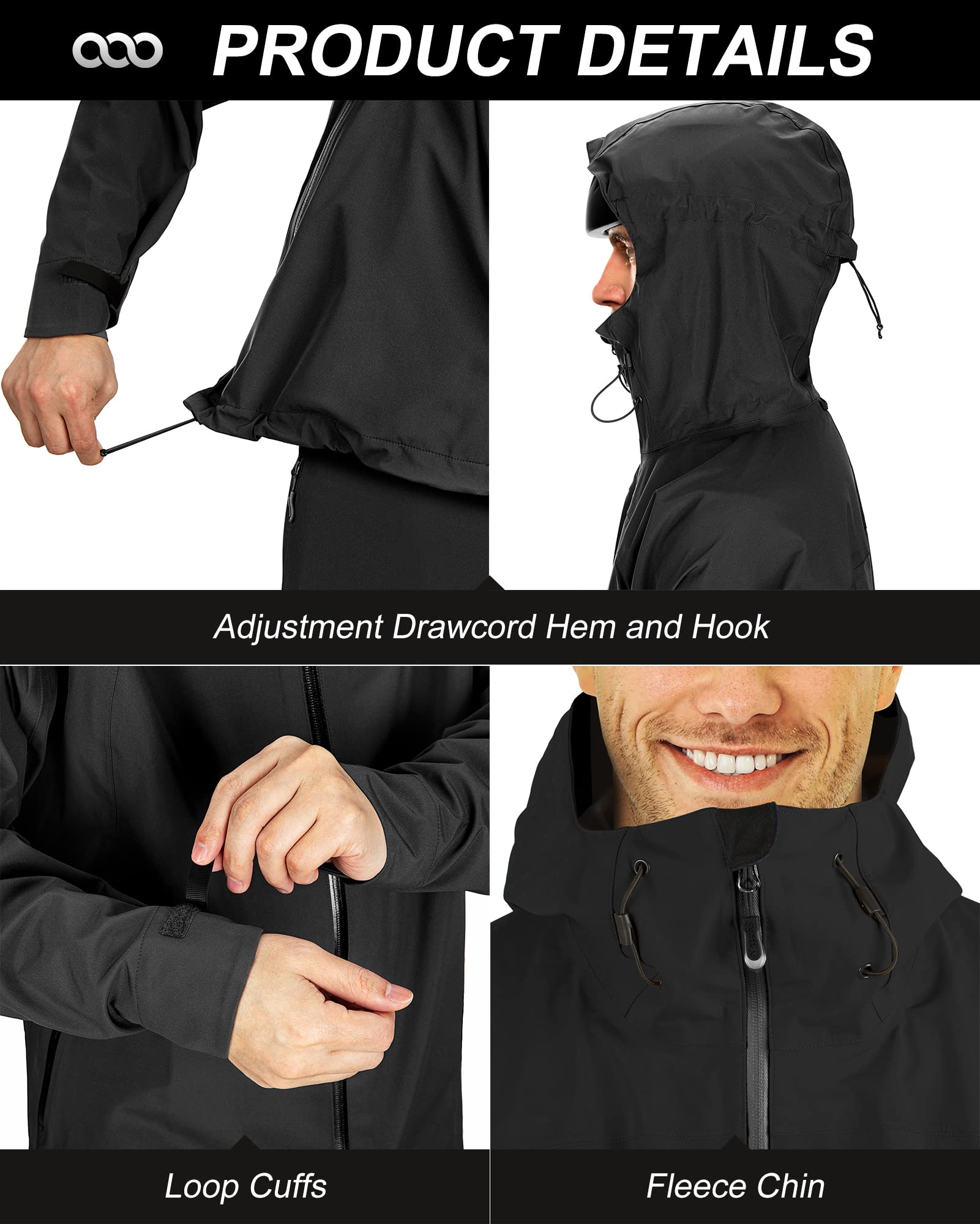 33,000ft Chaqueta impermeable ligera de 3 capas para hombre con capucha, conchas cortavientos para esquí, senderismo, golf, vela, ciclismo