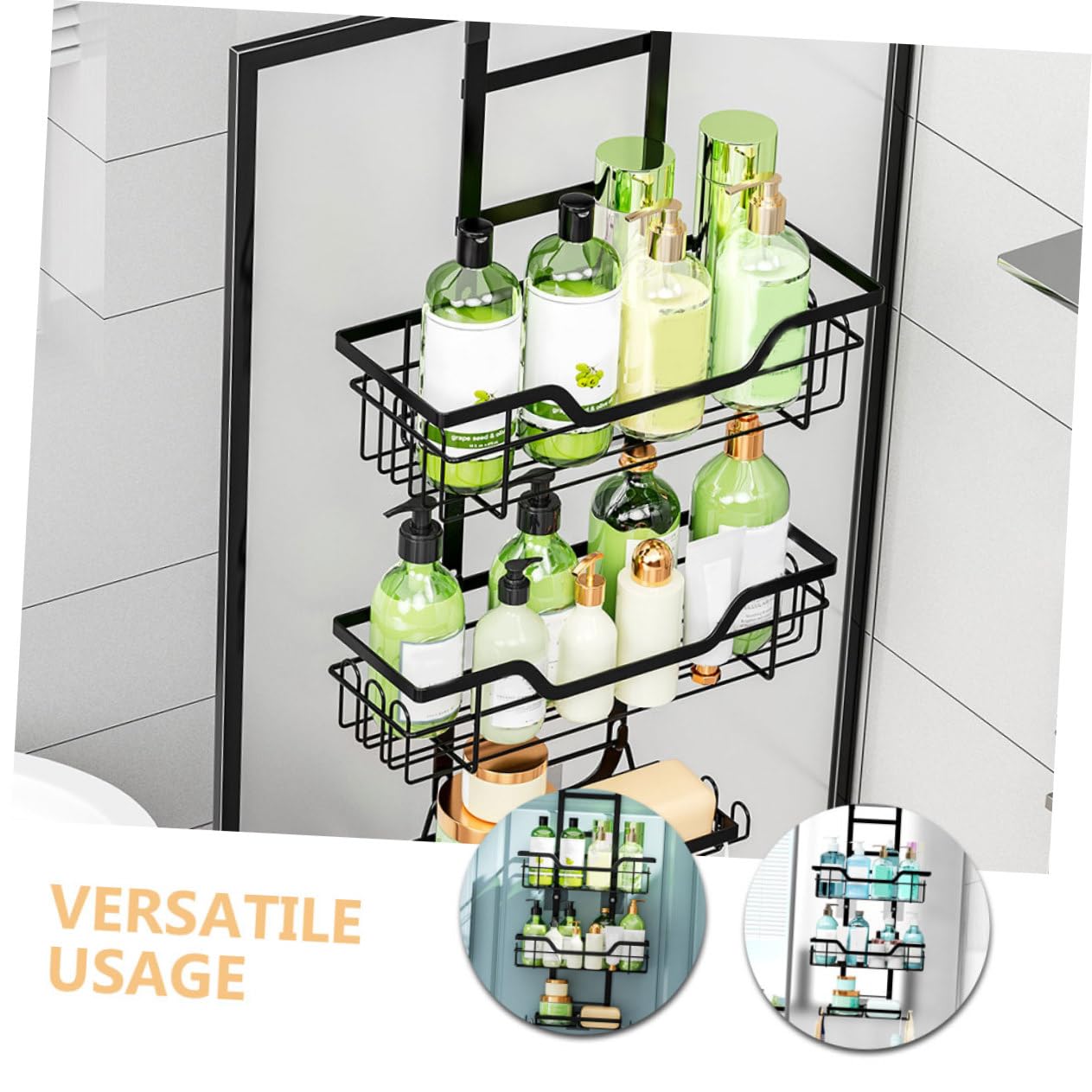 Toyvian Duschregal Vielseitiger 3-stöckiges zum Aufhängen Schwarzes aus Eisen ohne Bohren für Platzsparende Aufbewahrung Badezimmer Organizer über Tür