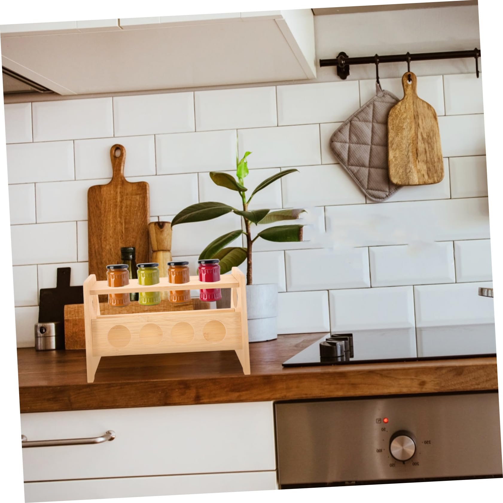 STOBAZA Gewürzregal aus Holz für Gewürzgläser Aufbewahrungsregal für Küche Schreibtisch Schlafzimmer und Badezimmer Organizer für Kleine Gegenstände
