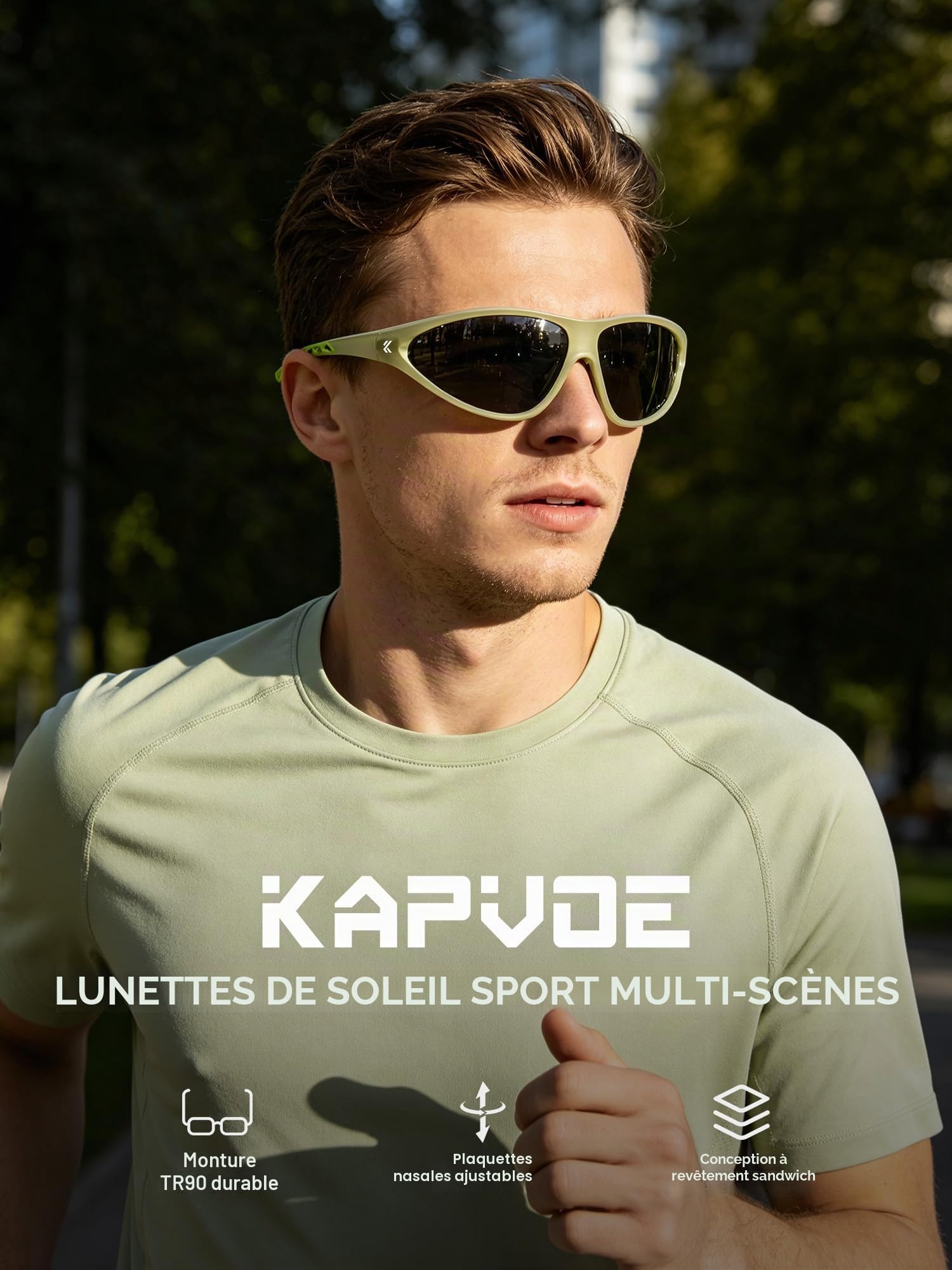 KAPVOE Lunettes de Soleil de Sport Polarisées Homme Femme, 24,5 g Lunettes UV400 Légères pour Cyclisme Course Pêche Randonnée K568A