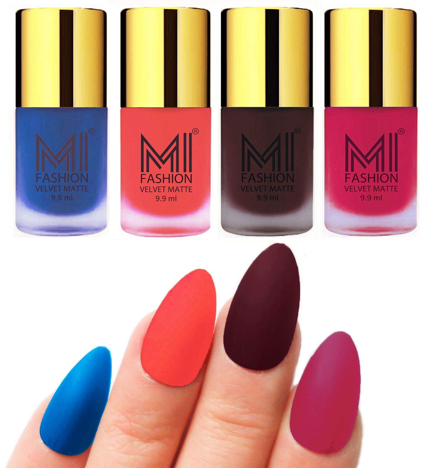 MI FASHION Smooth Finsh 9.9ml Velvet Matte Lacquer Nail Polish Combo Navy Blue, Neon Orange, Wine, Pink (Pack Of-4)-image-25
