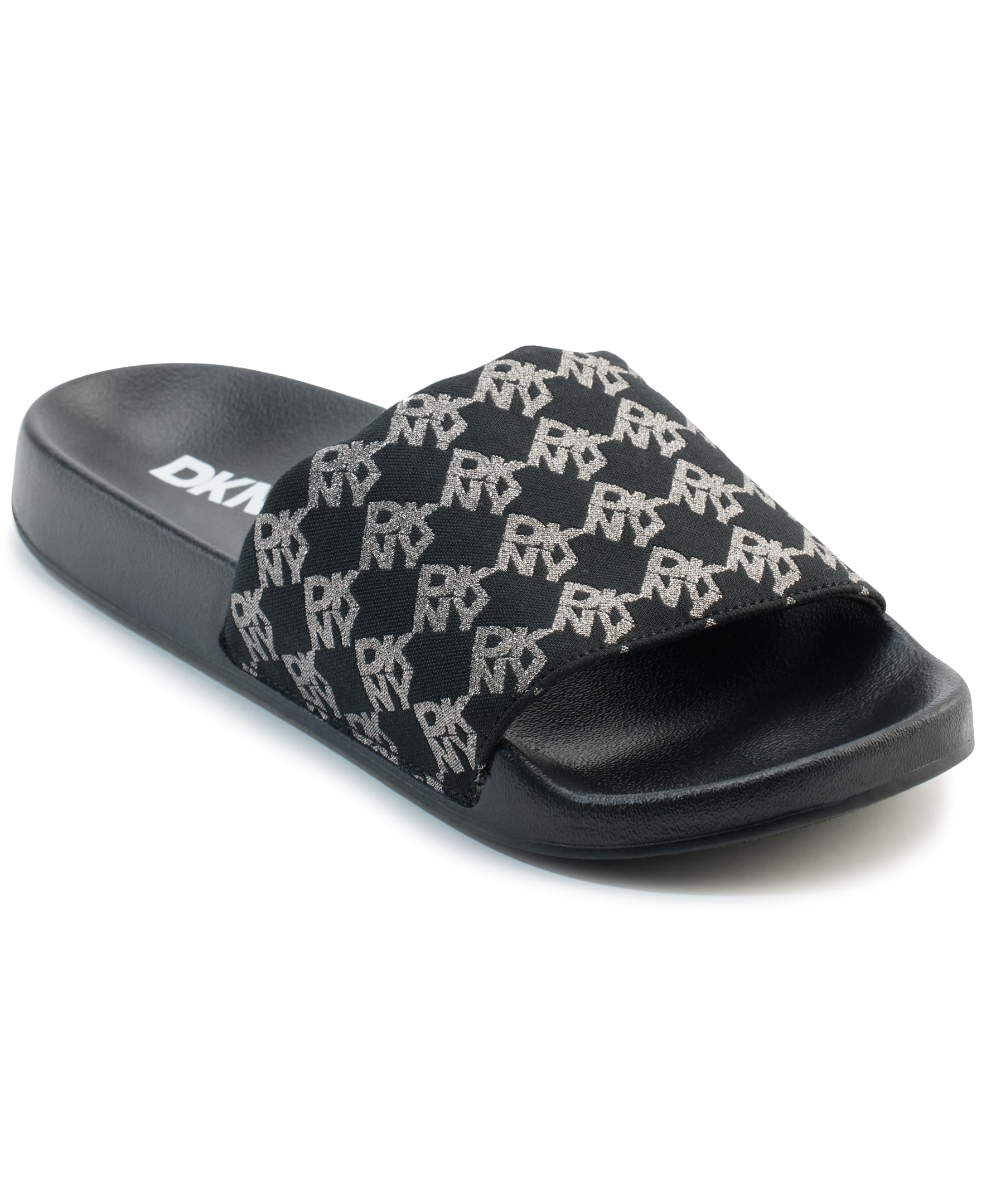 DKNY Women's Zella Flat Slide Sandal, Black Silver, 38 EU