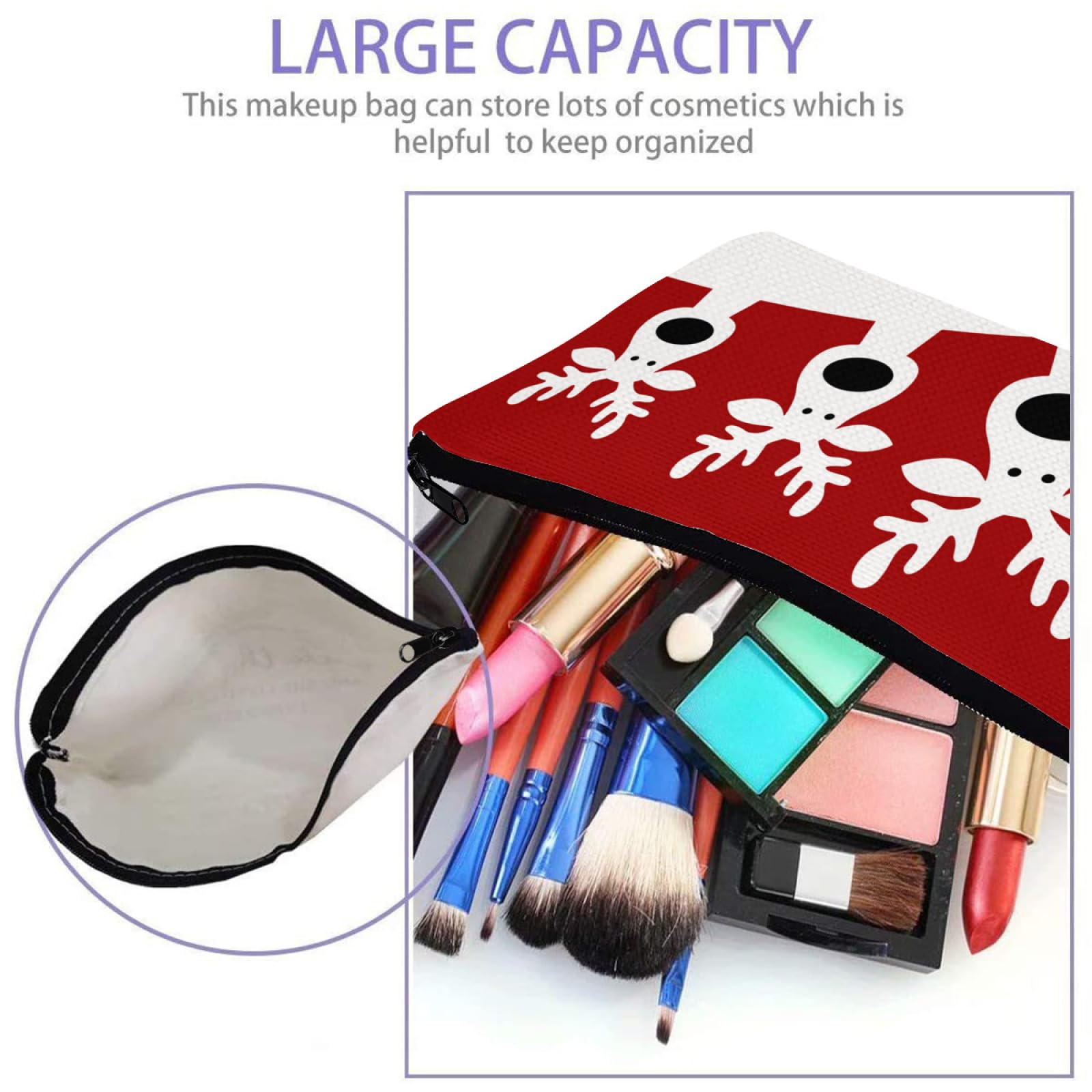 Deer Christmas Makeup Bag, Xmas Red Reindeer Multi-Purpose Women Cosmetic Bag, Large Capacity Zipper Purse Organizer Pouches - Image 3