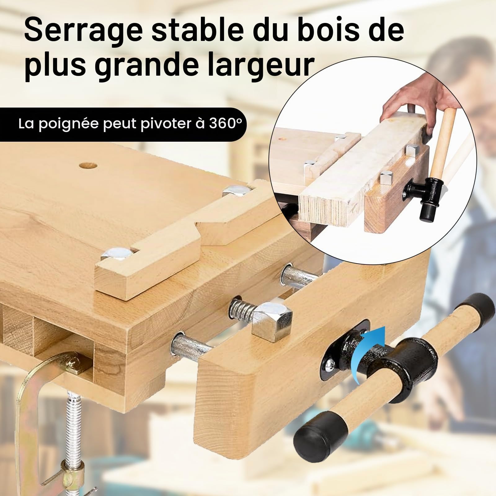 Établi de Rabotage Portable, Etabli Bois 53 x 28 x 7 cm, Étau de Travail Mobile Mini Établi Transportable Mobile & Étau pour Rabotage et Serrage