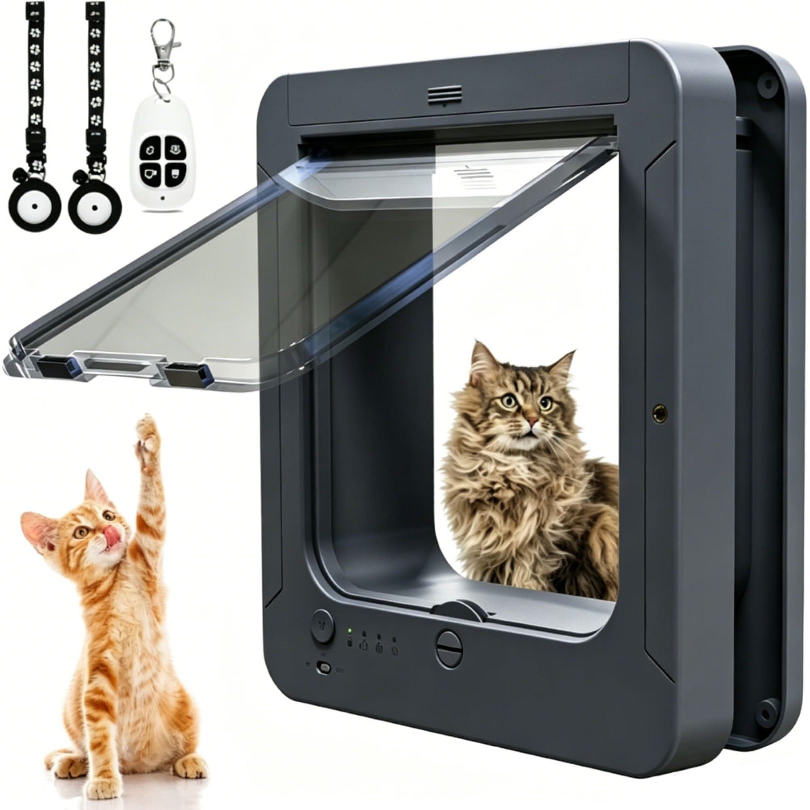 Trappe pour Chat avec Puce Électronique, Porte Automatique pour Animaux avec Verrouillage À 4 Voies, Capteur de Collier, Télécommande, Étanche 29 X 25 Cm pour Chats Et Petits Chiens Black