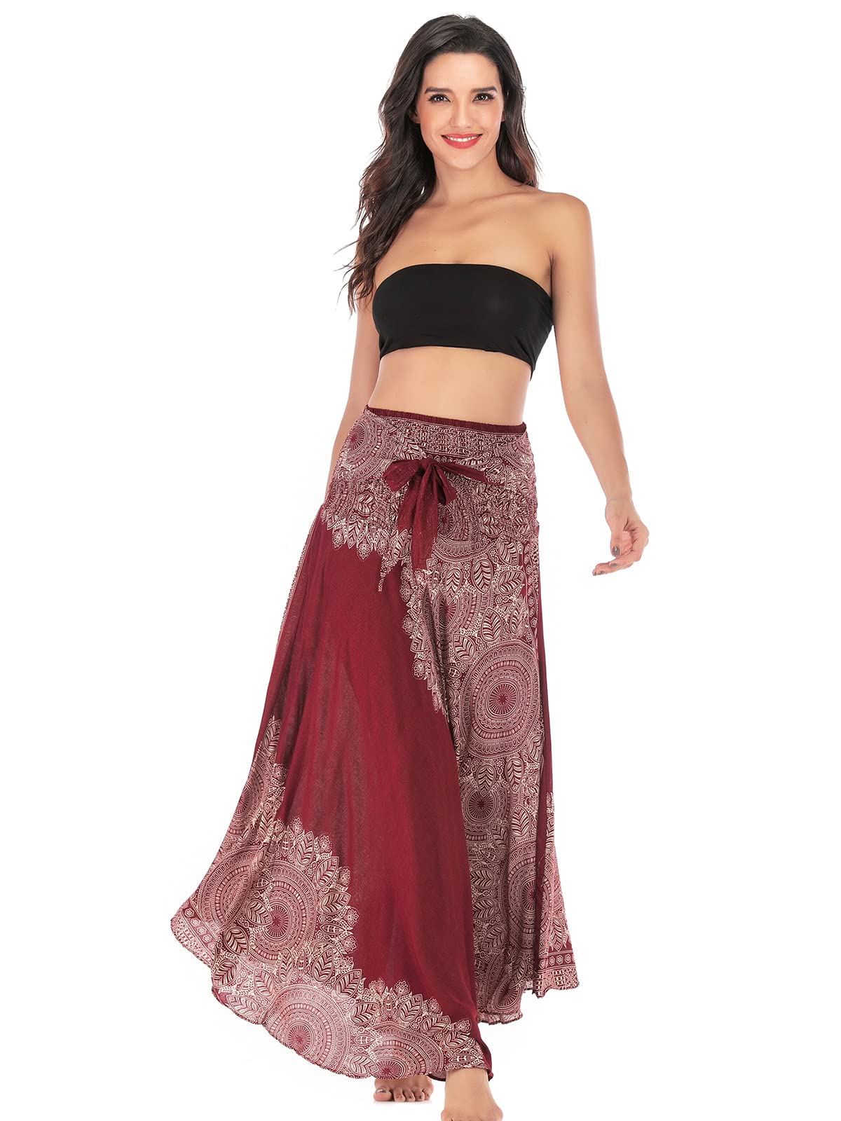 Adigaber Elegante Falda Largo para Mujer de 2 en 1 Falda de Danza del Vientre Vestido Largo Estilo Bohemio para Vacaciones