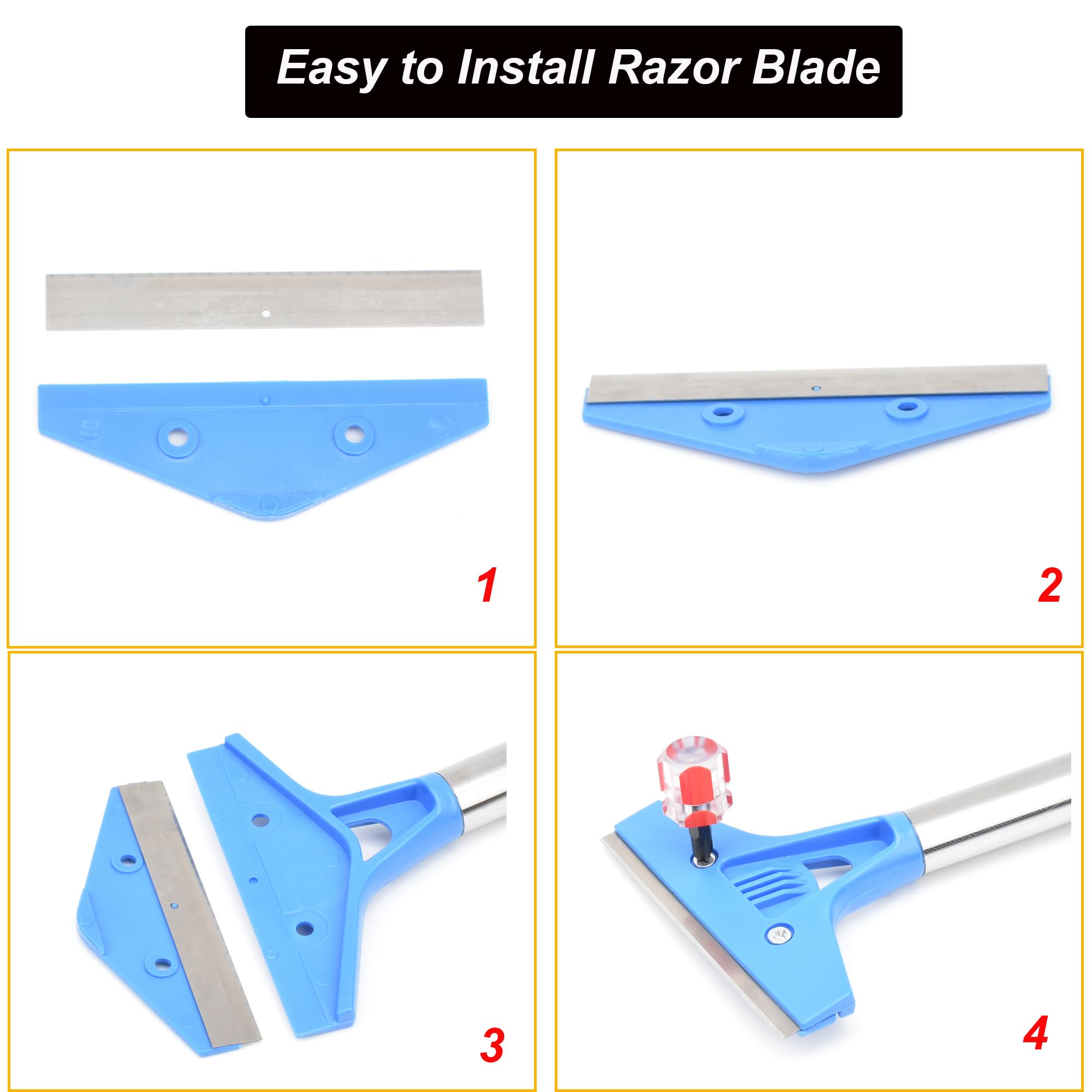 Handlive Floor Scraper Tool With Long Handle - Includes 10 Extra Razor Blades For Tile, Glass, Stove Cleaning - View #4