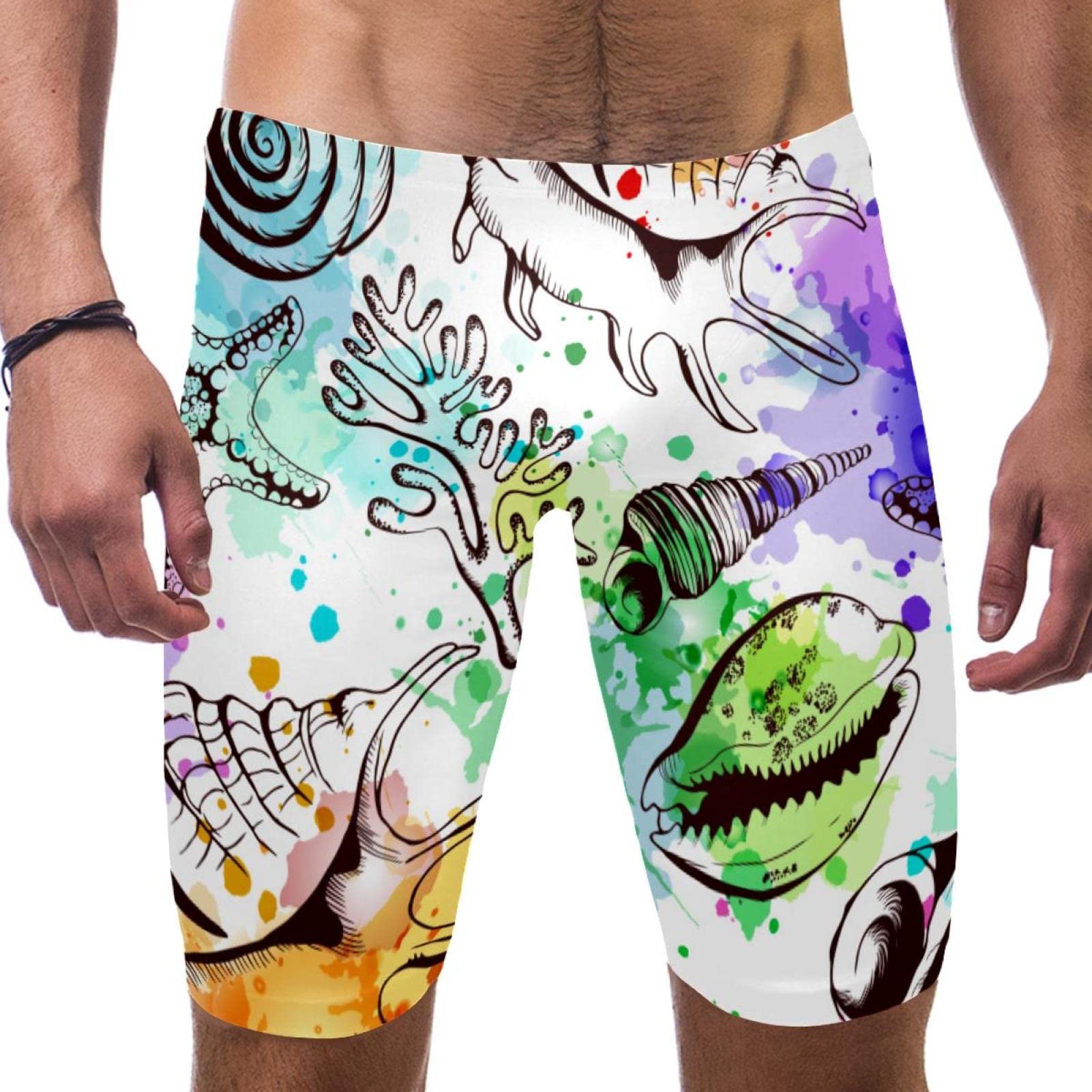 Jammers para hombres con corte hidrodinámico y colorido diseño de conchas 7