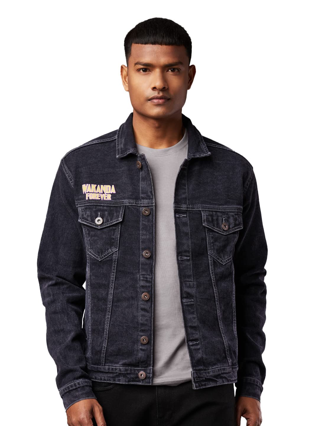 The Souled Store Men Black Panther: Wakanda Forever Printed Denim Jackets