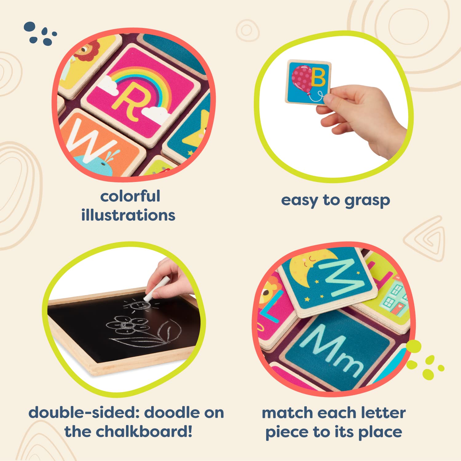 B. toys - Magnetic Alphabetic - Double-Sided Puzzle & Chalkboard