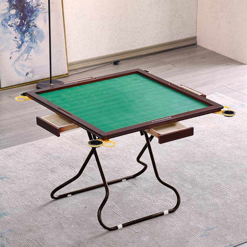 Mahjong Table,Square Folding Card Tables 34.64" Board Game Table for 4 People, Wear-Resistant Desktop Poker Cards, Mahjong,Brown