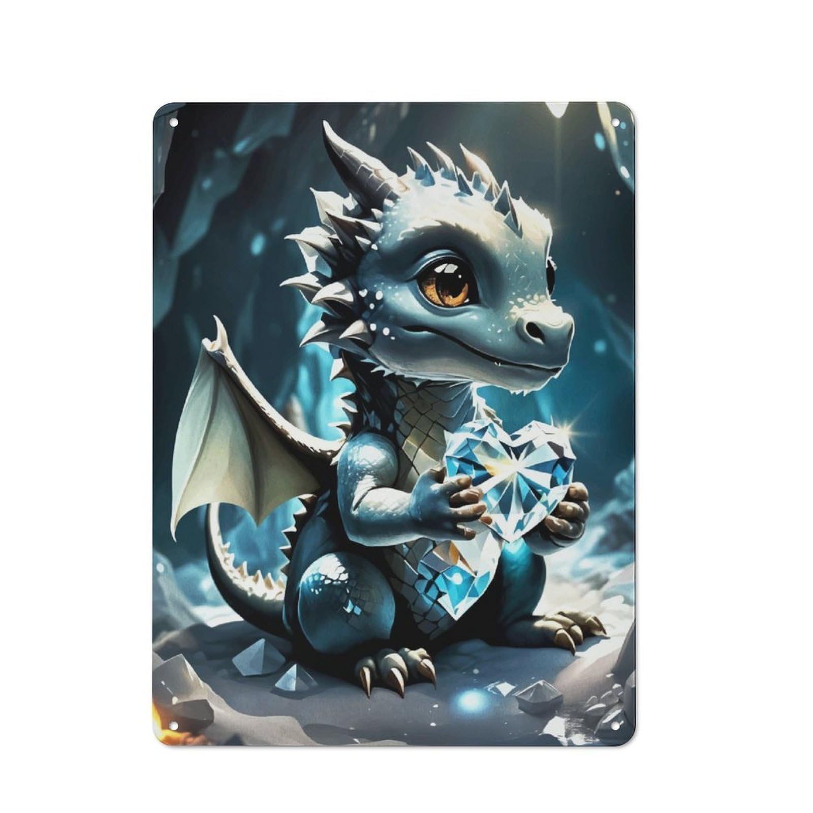 Junmoney Baby Dragon Printed Metal Sign 40X30cm For Living Room Or Hallway, A Decorative Christmas Gift For Living Room Decor Lovers