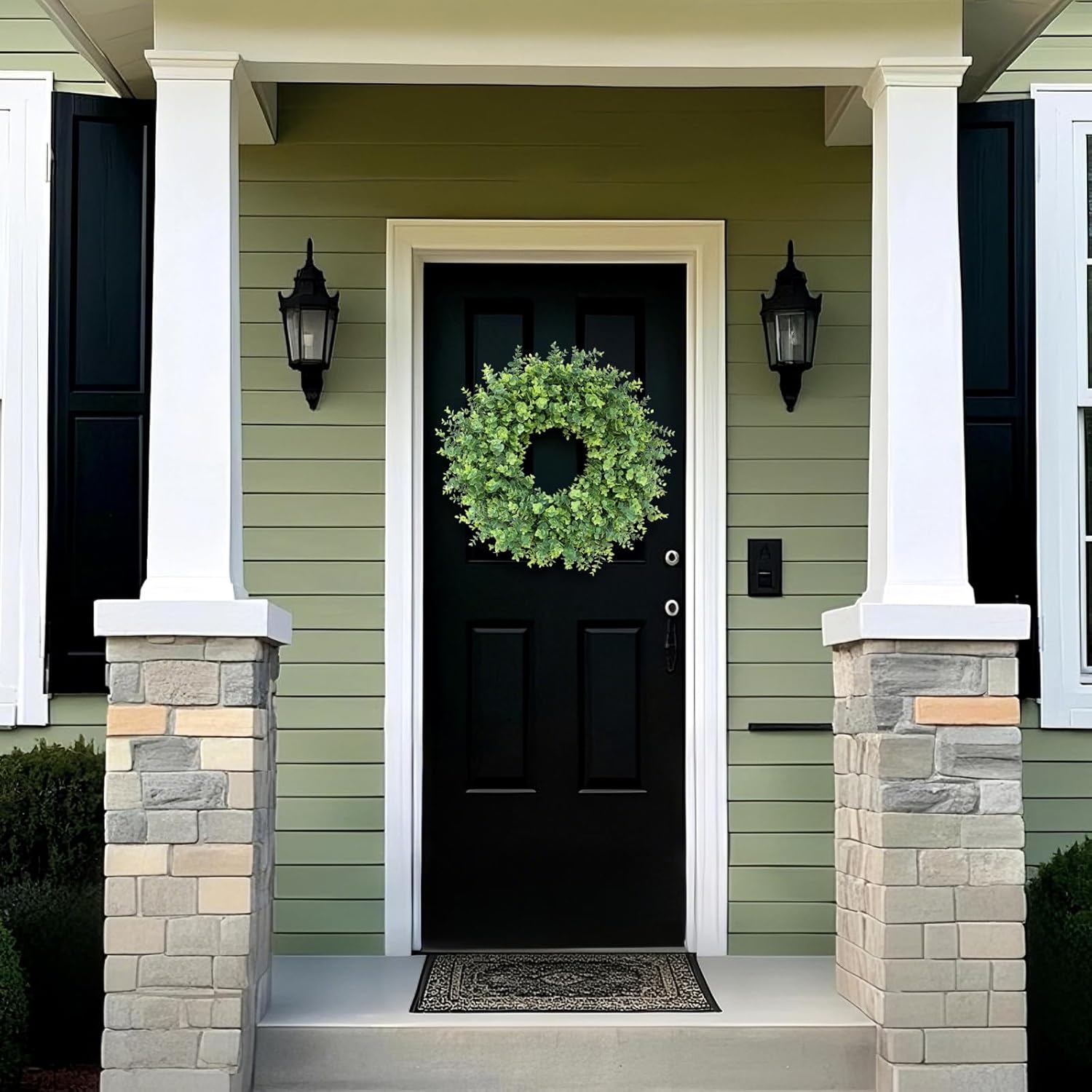 26" Boxwood Wreath for Front Door, Porch, Window - Large Artificial Boxwood Leaves Greenery Outdoor Wreath for Home, Farmhouse Decor - Spring, Summer, Fall, All Seasons (Green) - Image 9