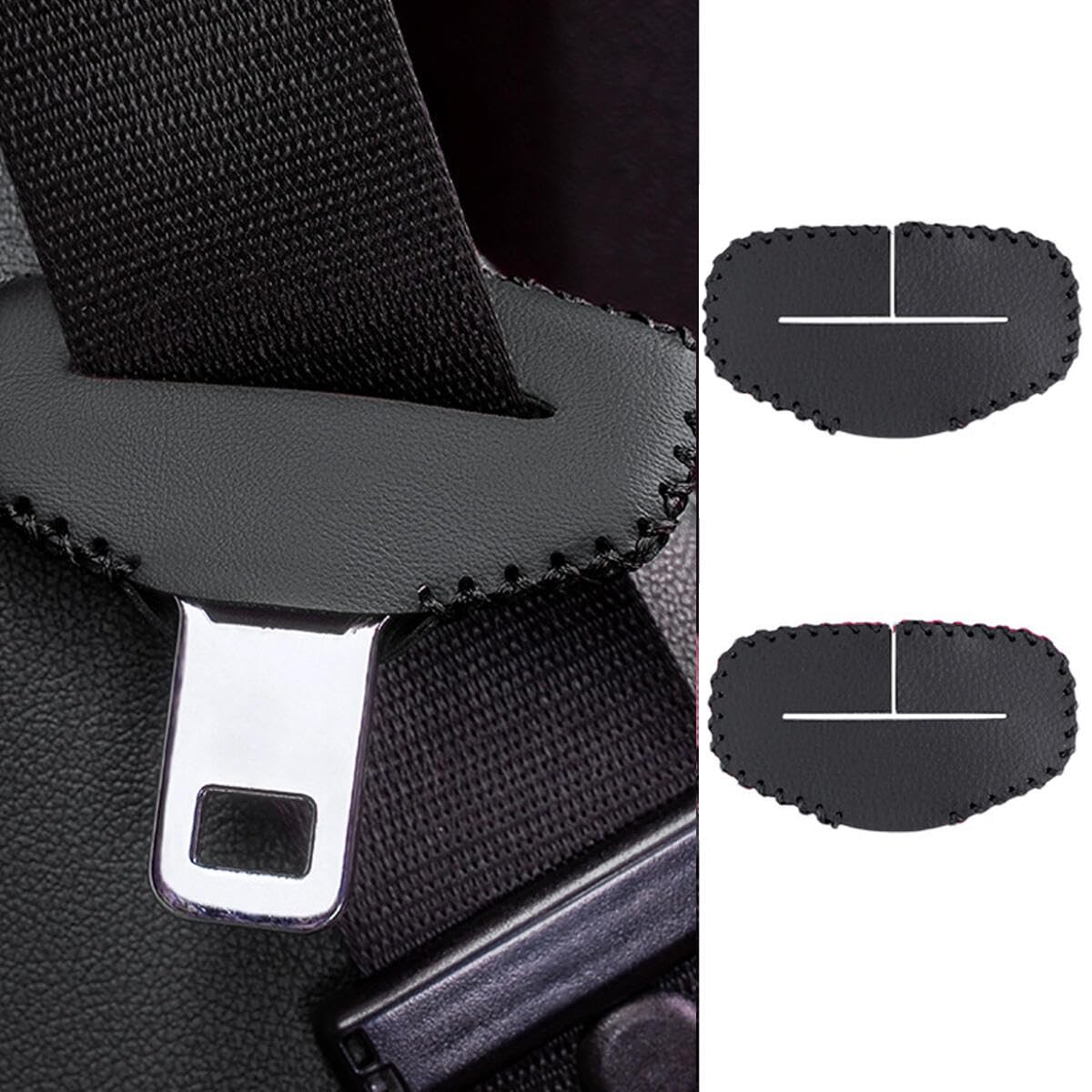 Amuer 2 Pcs Seat Belt Buckle Cover, Auto Seat Belt Buckle Protector Anti-Scratch PU Leather Car Seat Belt Silencer Clip Holster, Universal Car Interior Decor Accessories for Most Vehicles-Black