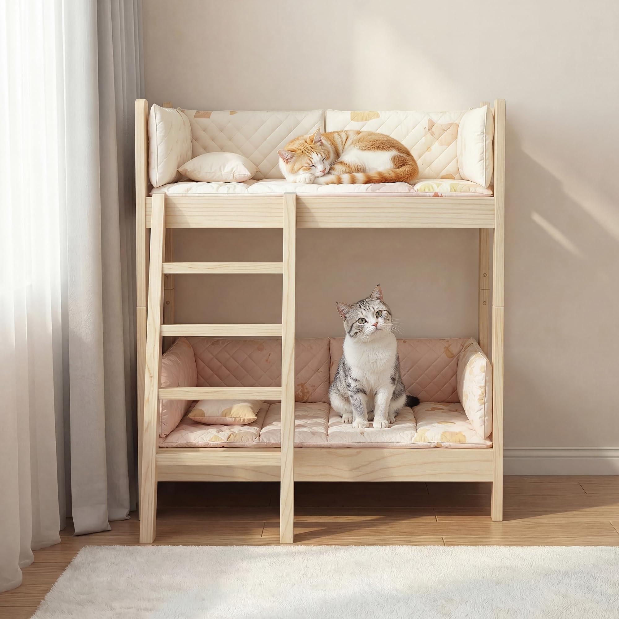Caldion Haustierbett 2 Etagen 60x45x70 cm stabiles Katzen- und Hundebett mit Leiter belastbar bis 30 kg Haustiersofa für 2 Tiere mit Platz für Katzenklo unten für Wohnzimmer Schlafzimmer