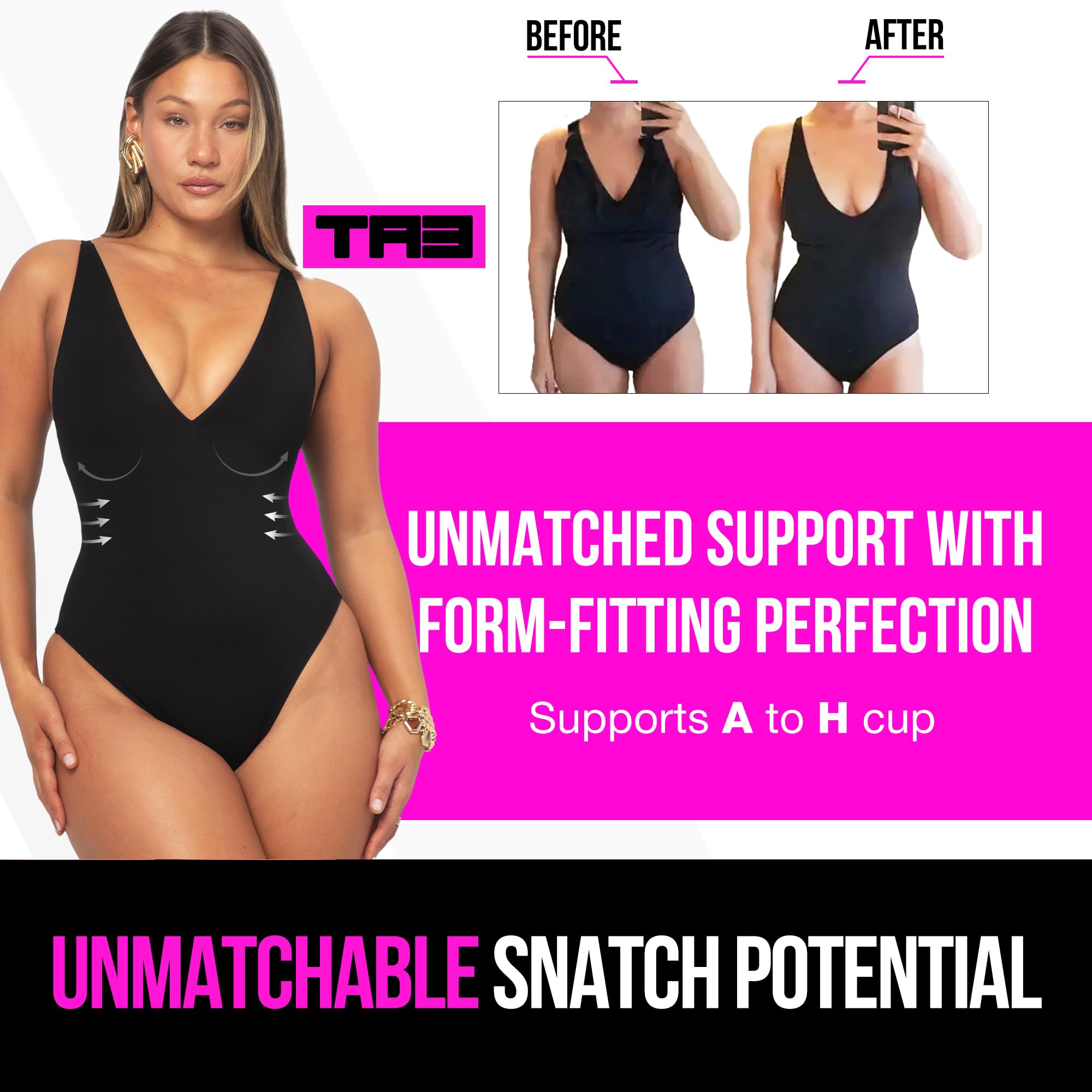 TA3 Brazilian Plungey Swimsuit for Women – Sculpting Bathing Suit - Tummy Control Swimsuits for Women - Patented Construction