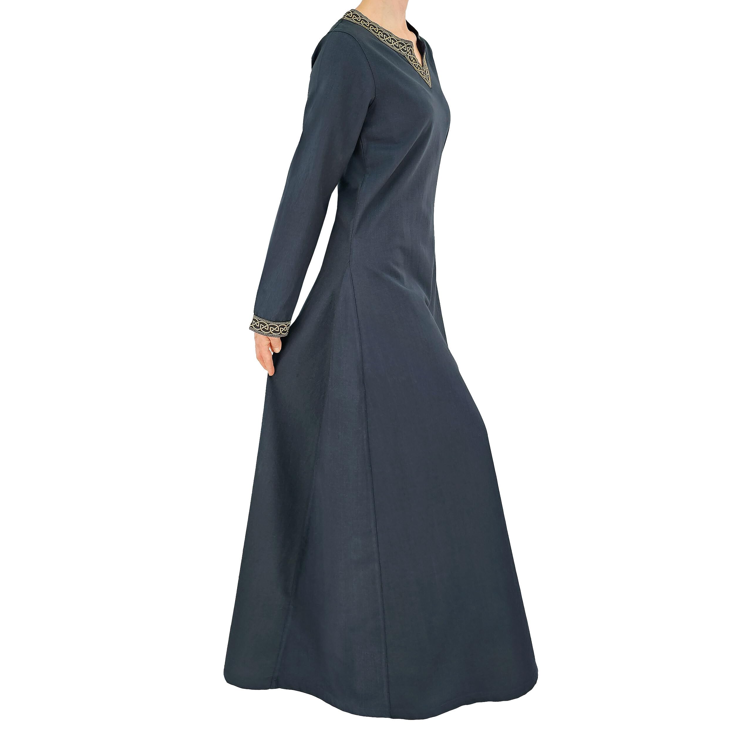 Mittelalter Kleid Langarm, mit Borte Sigyn Baumwolle- Blau, Rot, Grün, Schwarz oder Braun- Mittelalter, LARP, Reenactment