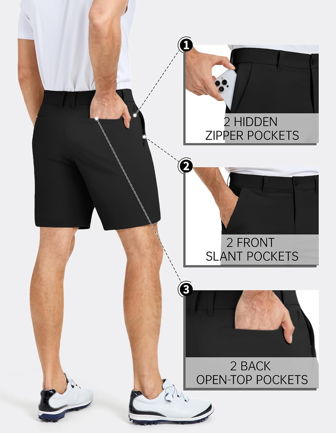 PULI Men's Golf Shorts 7 Inch Inseam Quick Dry Waterproof Lightweight Stretch Waist with Grip Dress Shorts with Zipper Pocket - Image 4