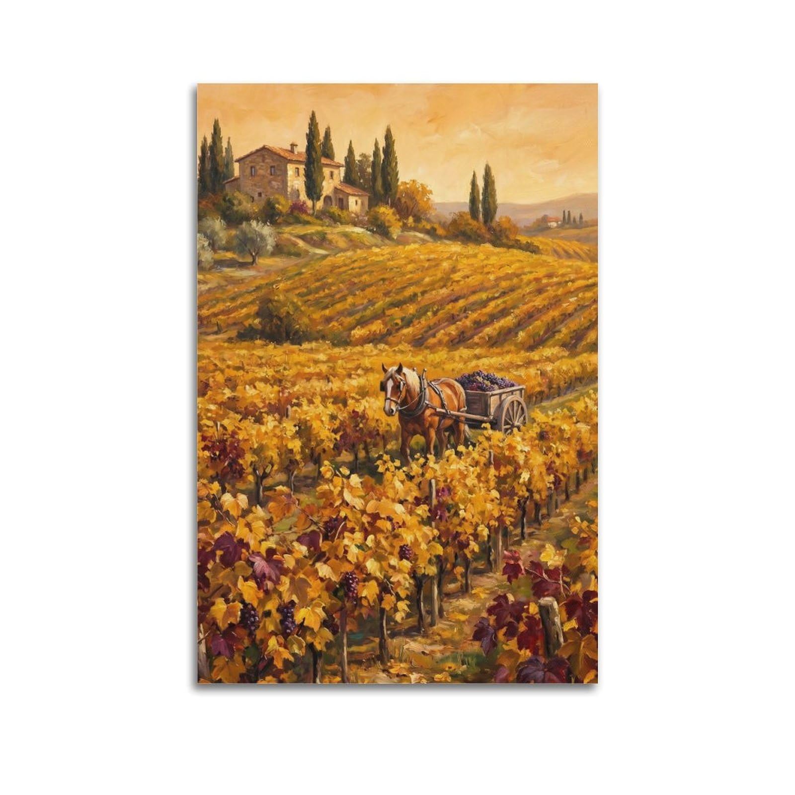 XKUGA Tuscany Horseback Riding Travel Poster Autumn Vineyard Harvest Modern Decorative Canvas Prints - Ideal Wall Art for Family, Man Cave, Game Room, Boys & Girls Bedroom 20x30inch(50x75cm)