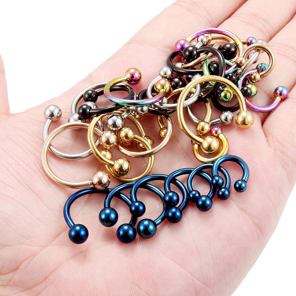 Ruifan 24-36PCS 16G 14G 12G Surgical Steel Nose Septum Horseshoe Earring Eyebrow Tongue Lip Nipple Helix Tragus Piercing Rings 6-19mm - Image 3