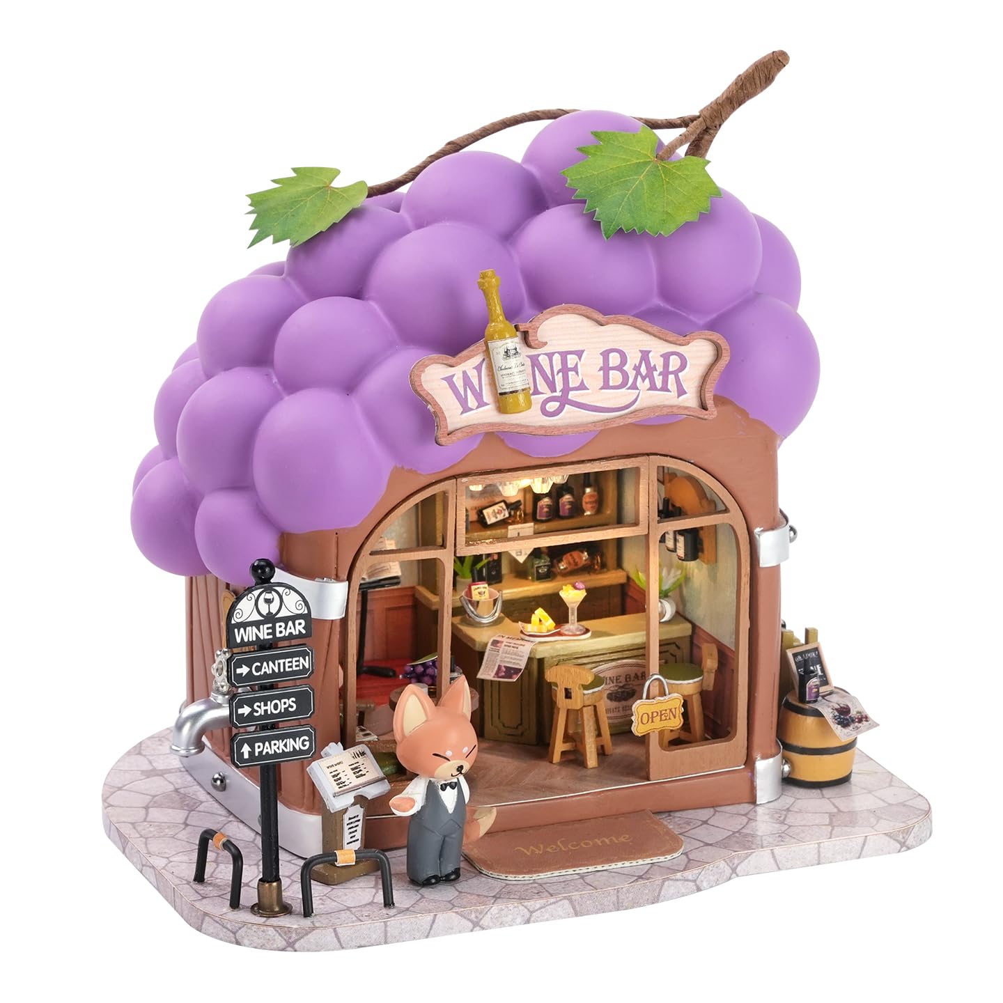 DIY Miniature House Kit Fox Bar, Mini Dolls House with LED Lights, 1:72 Scale Wooden Mini House Building Kit for Adults & Teens, Creative Birthday Gift (9.6x8.2x9.2cm)