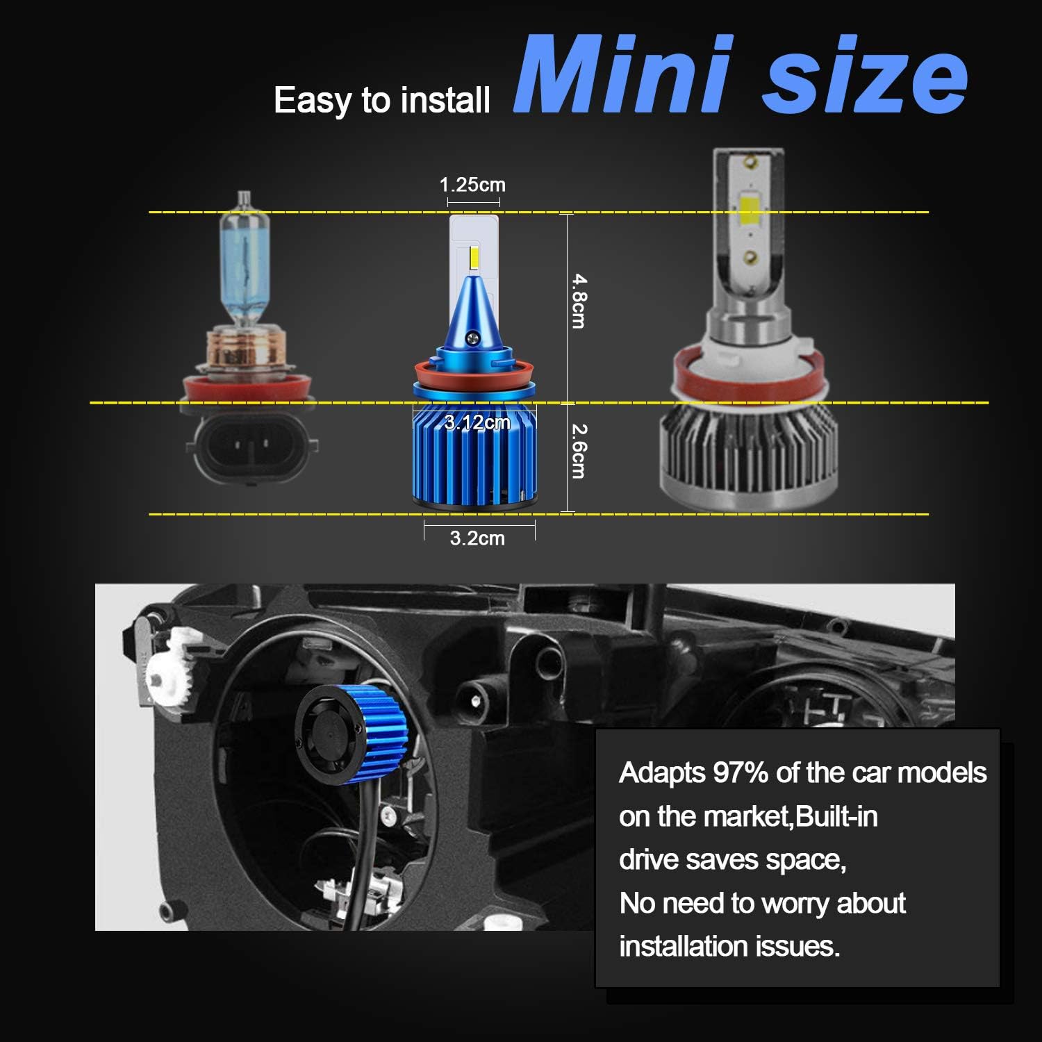 WinPower H11B LED Headlight Bulb, 10400lm Conversion Kit 35W 6000K Cool White, 2 Pack