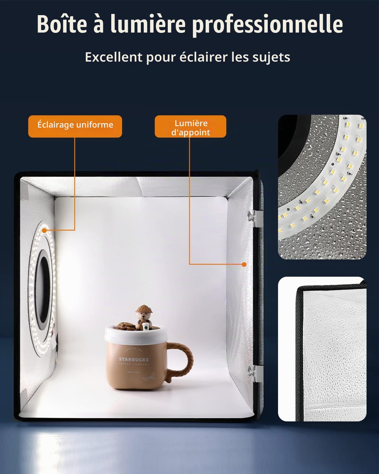 DUCLUS Boîte Photo pour Photographie, boîte Photo de 30 cm pour Photographie de Produit, Mini Studio Photo Pliable avec 120 LED à intensité Variable, 8 Fonds Lisses pour Tente Lumineuse pour Bijoux