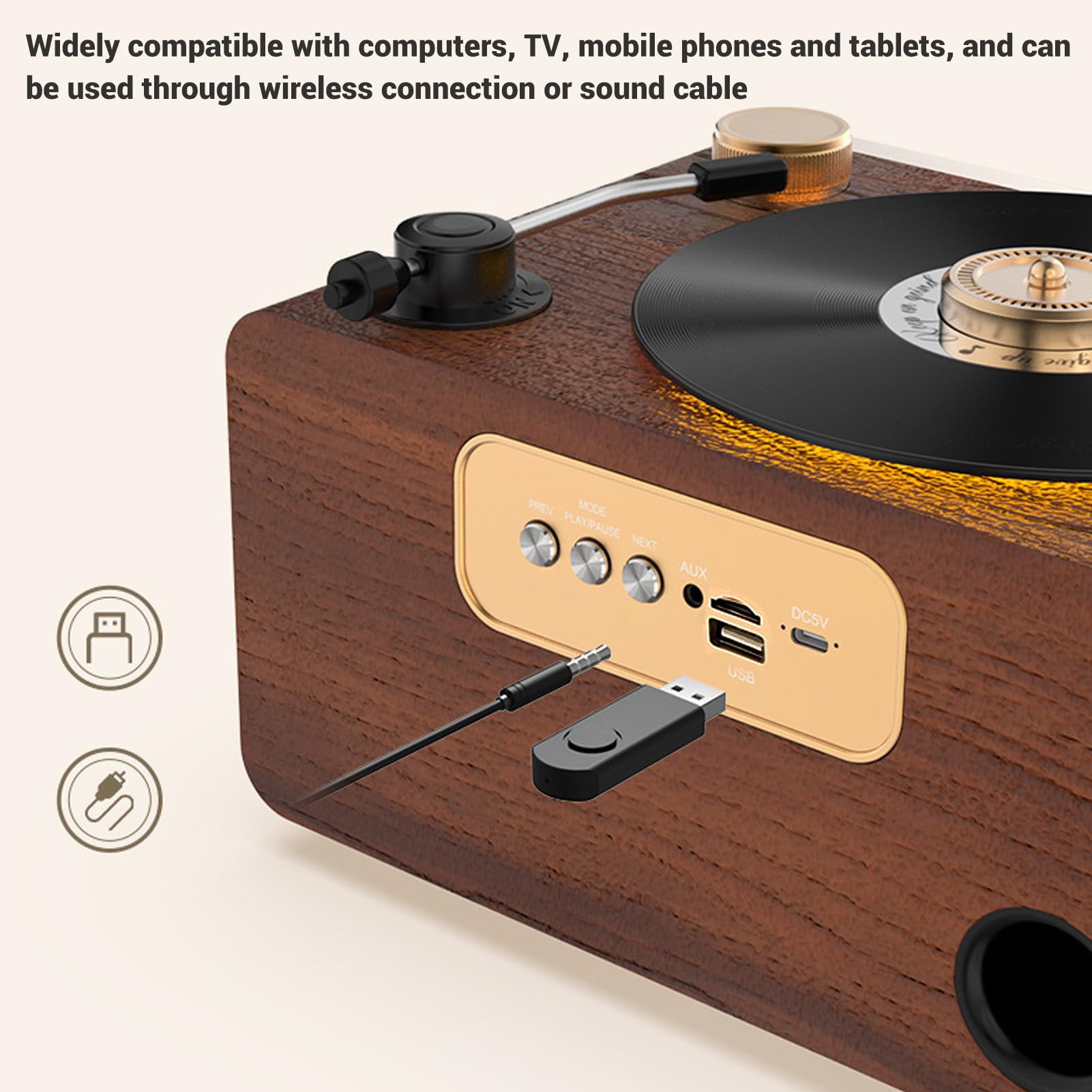 Retro Głośnik Bluetooth, Drewniany Dźwięk Ciepłe żółte światło Przenośny Głośnik Bluetooth Szybkie ładowanie Przenośny Głośnik w Stylu Vintage do Domowej Sypialni na Zewnątrz