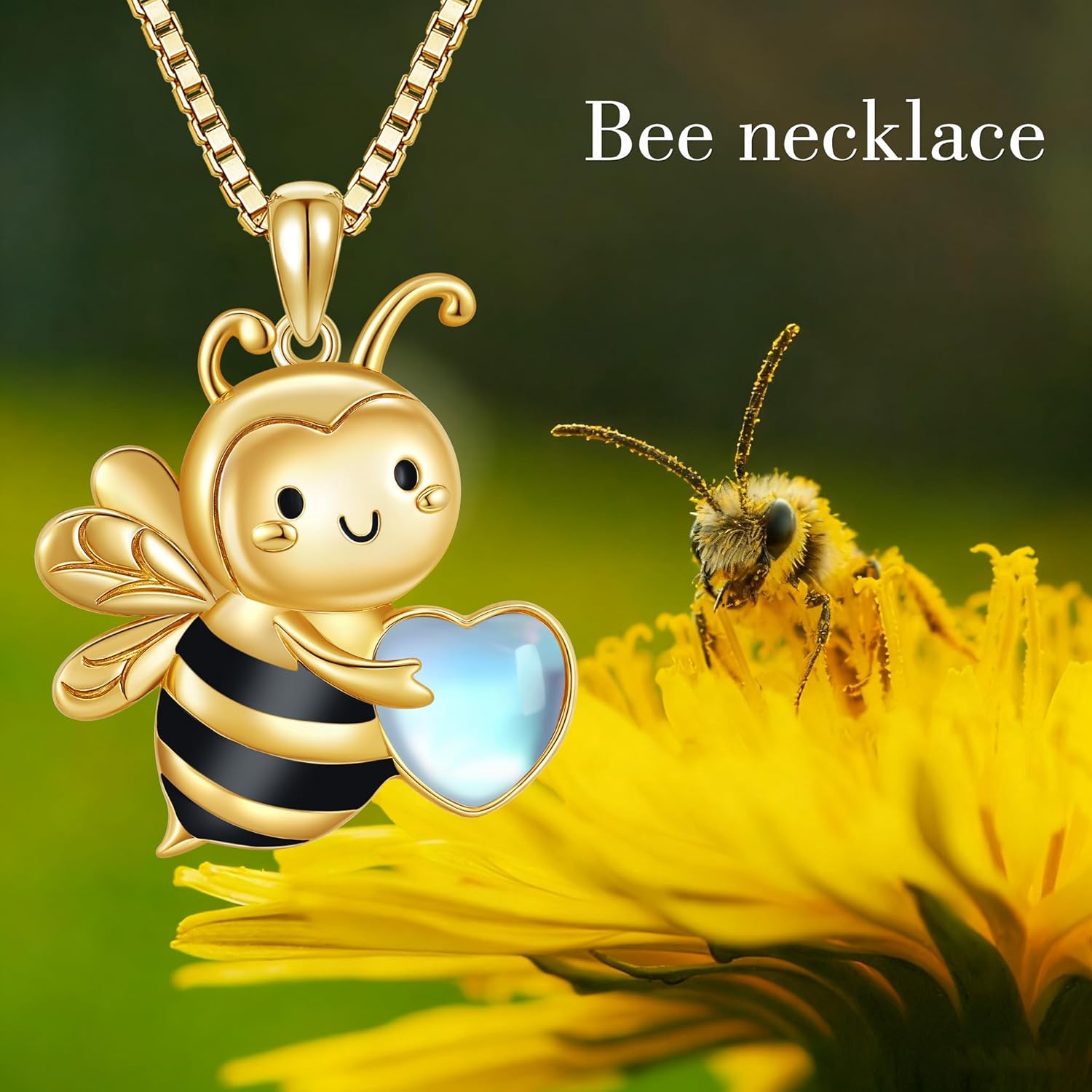 Bee Necklace 925 Sterling Silver Moonstone Bee Pendant Necklaces Cute Animal Jewelry Gifts for Women - Image 4