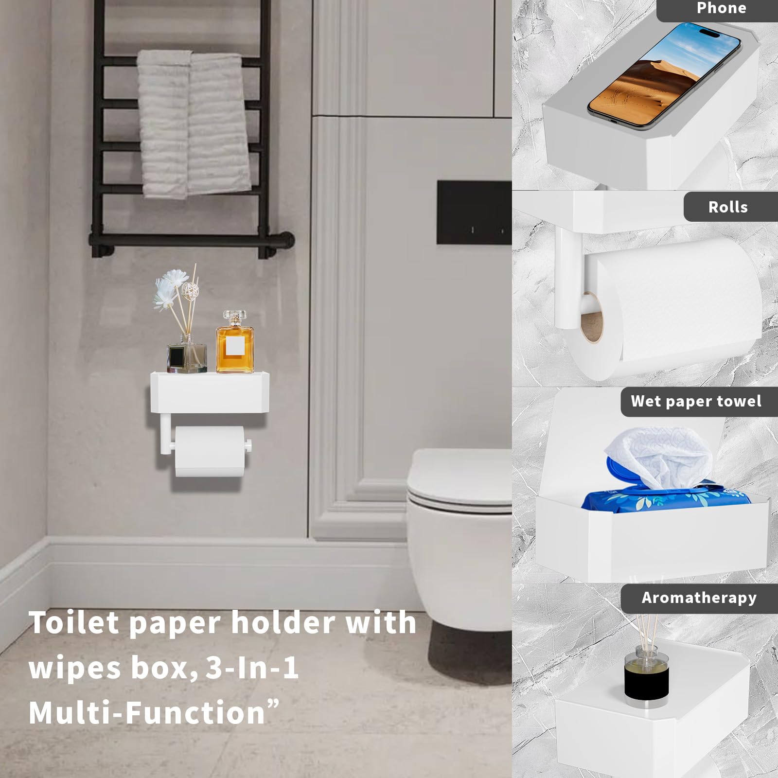 Portarrollos Papel Higienico, Porta Rollos de Papel Higienico, Soporte Papel Higienico, Porta Rollos de Papel Higienico Adhesivo, Portarrollos Papel Higienico Blanco