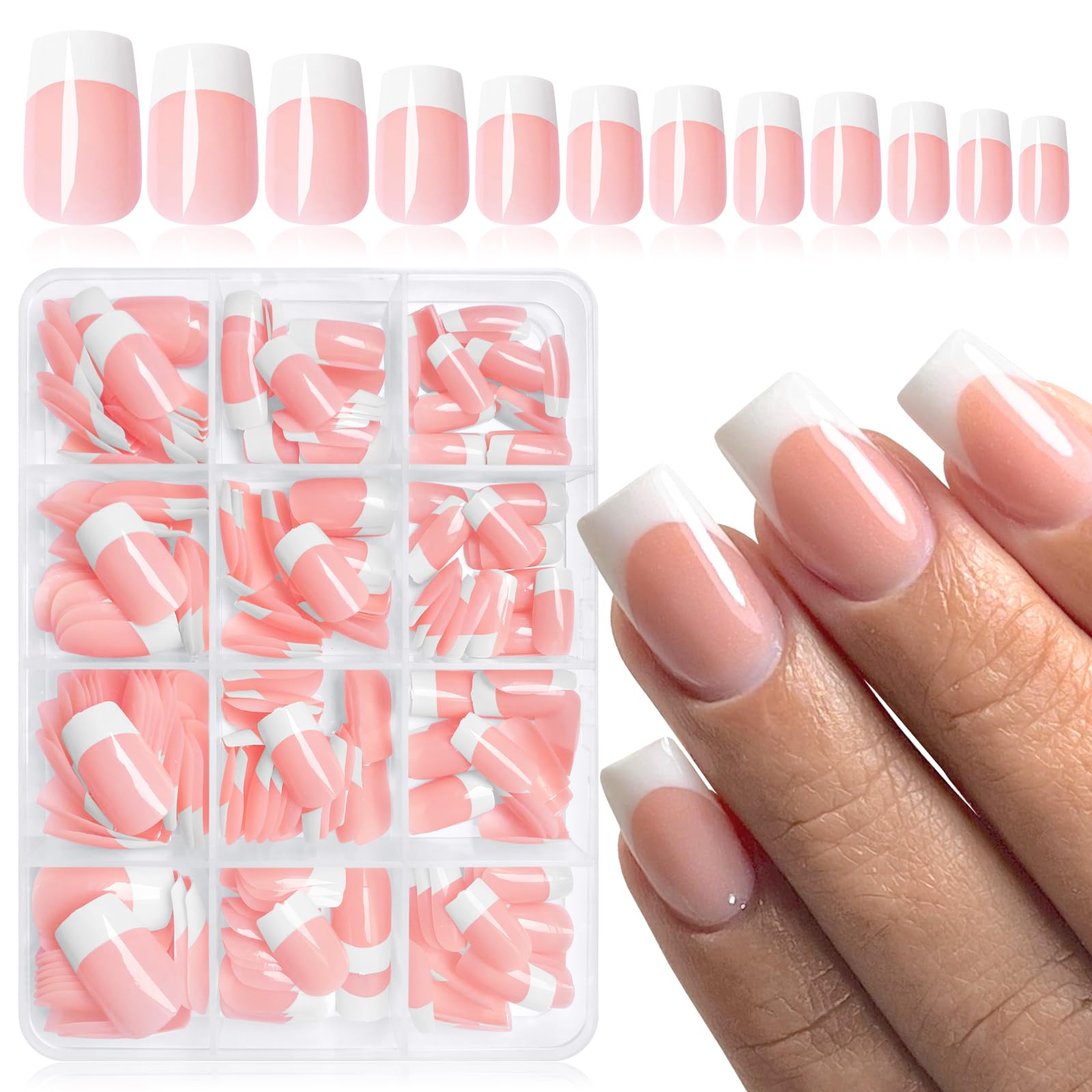 Bellelfin 240Pcs French Tip Press on Nails Short Fake Nails Acrylic Nails Press ons White French Tip Glue on Nails Short Nude French Nails for Women