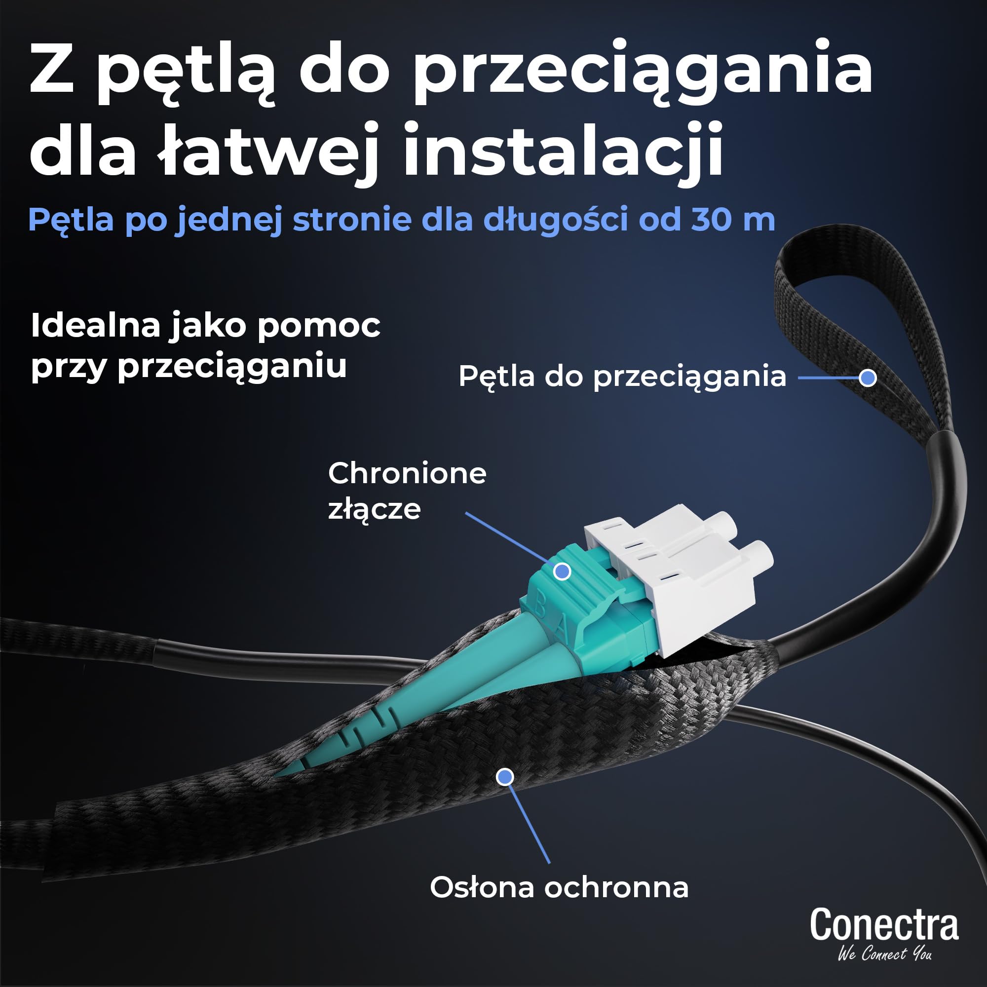 40m Pancerny Kabel Światłowodowy OM3 Duplex Breakout LC/UPC, Patchcord Wielomodowy 50/125, LSZH Wewnętrzny/Zewnętrzny, Przedłużacz Światłowodowy Wzmocniony Patch Sieć ⌀3mm Czarny