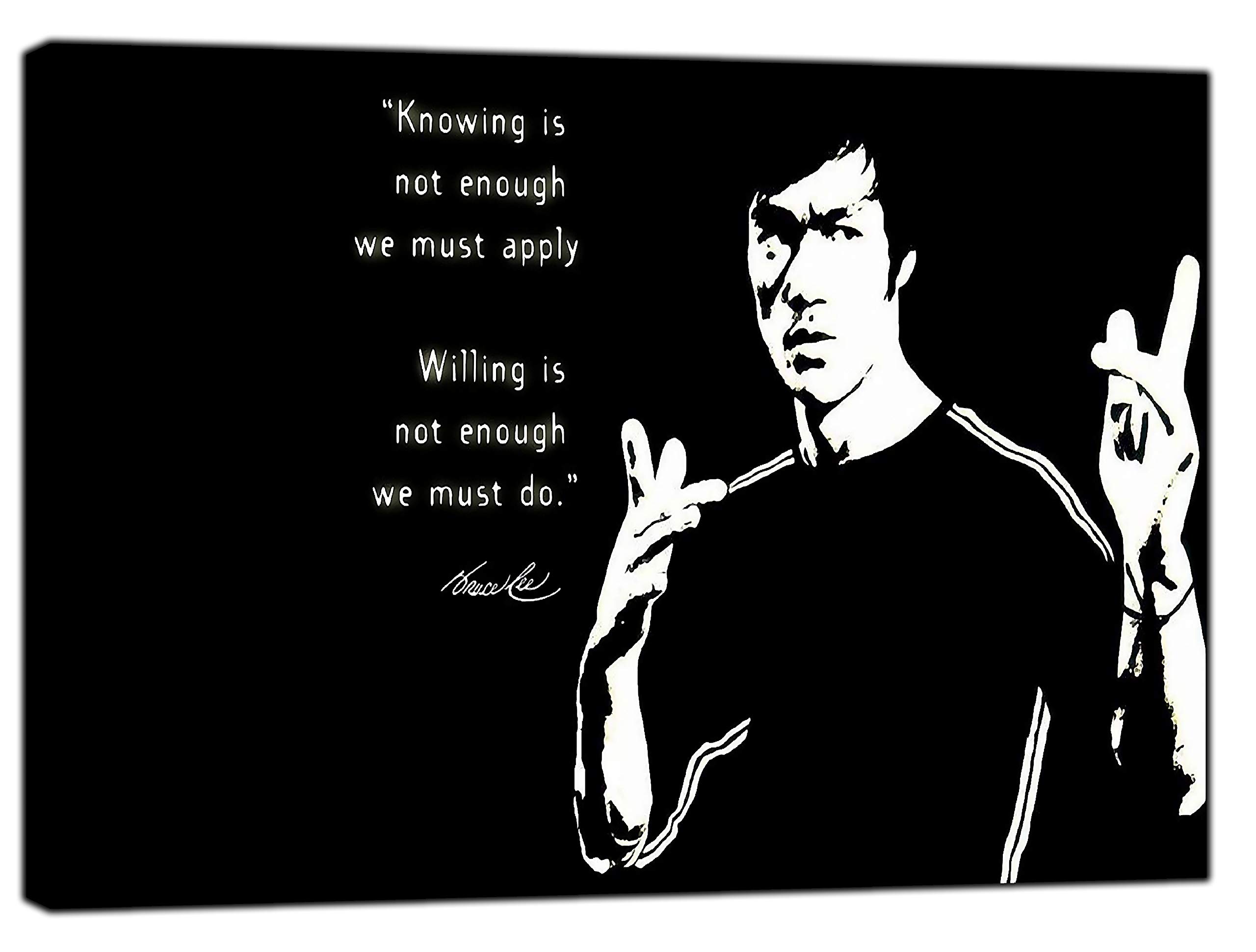 Artsprints White Bruce Lee Knowing Is Not Enough Picture Print On Framed Canvas Wall Art Home Office Decor 12X 8Inch(30X 20 Cm) -18Mm Depth