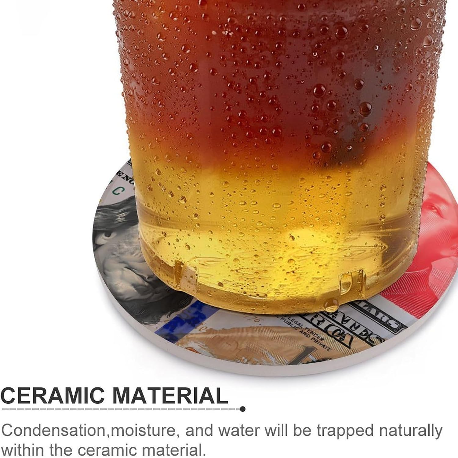 Us Dollar Rmb Funny Round Ceramic Coasters for Drink Absorbent Cup Holders Tabletop Protection